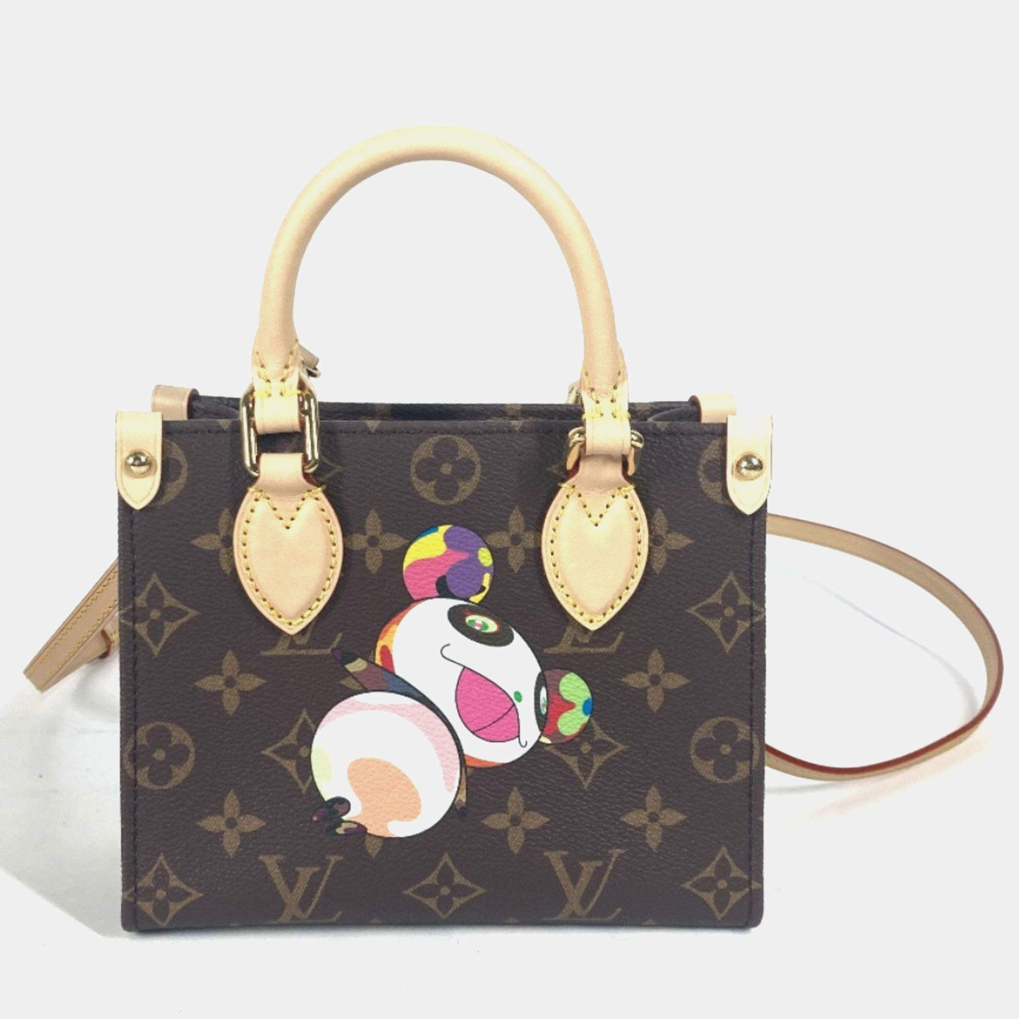 Pre Owned Louis Vuitton On The Go Bb Monogram Takashi Murakami Handbag Canvas Brown