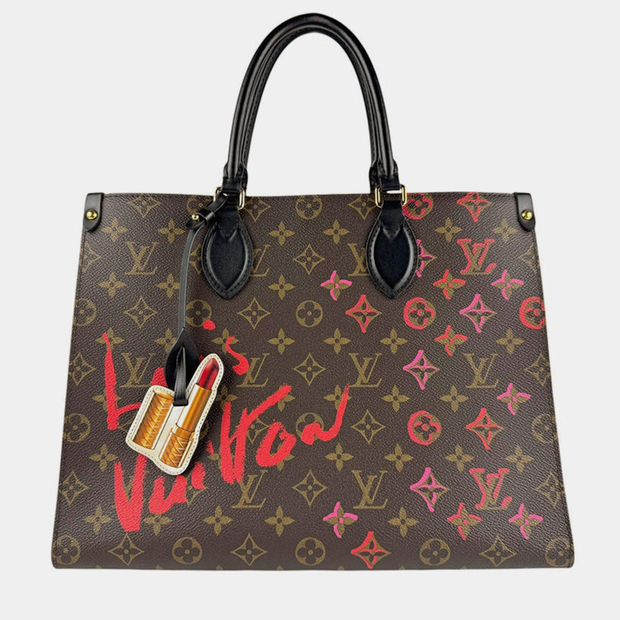 Pre Owned Louis Vuitton Fall In Love Monogram Handbag Hong Kong Exclusive On The Go Mm Canvas Brown