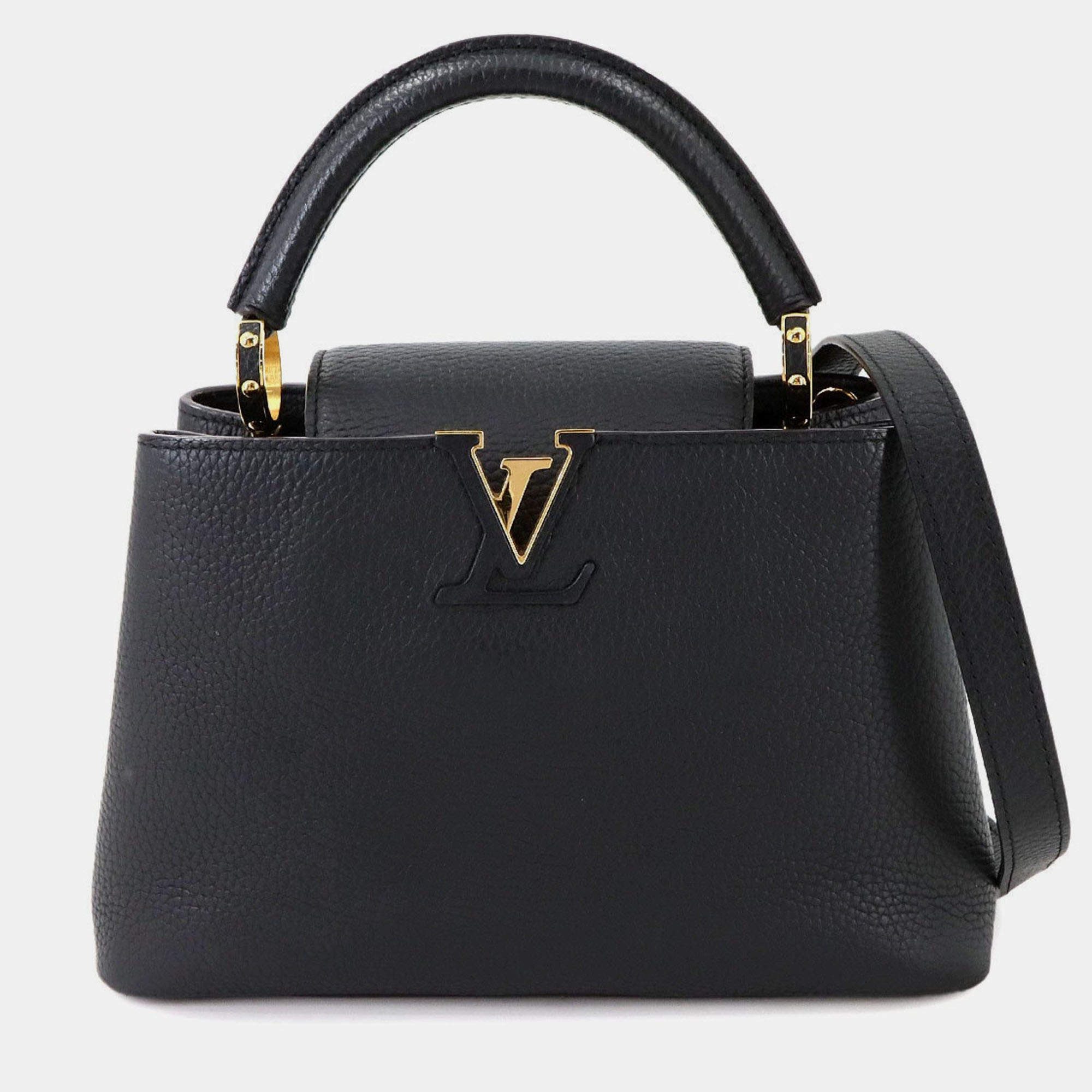 Pre Owned Louis Vuitton Capucines Bb 2-Way Hand/Shoulder Bag In Taurillon Leather Black