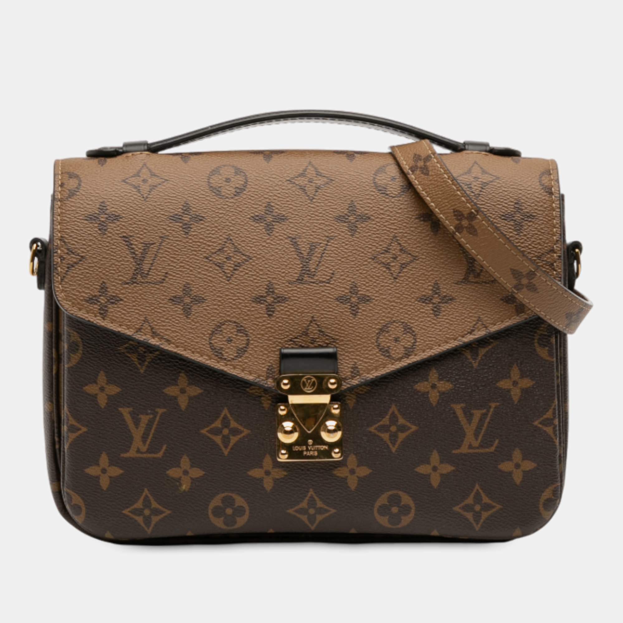 Pre Owned Louis Vuitton Brown Monogram Reverse Pochette Metis