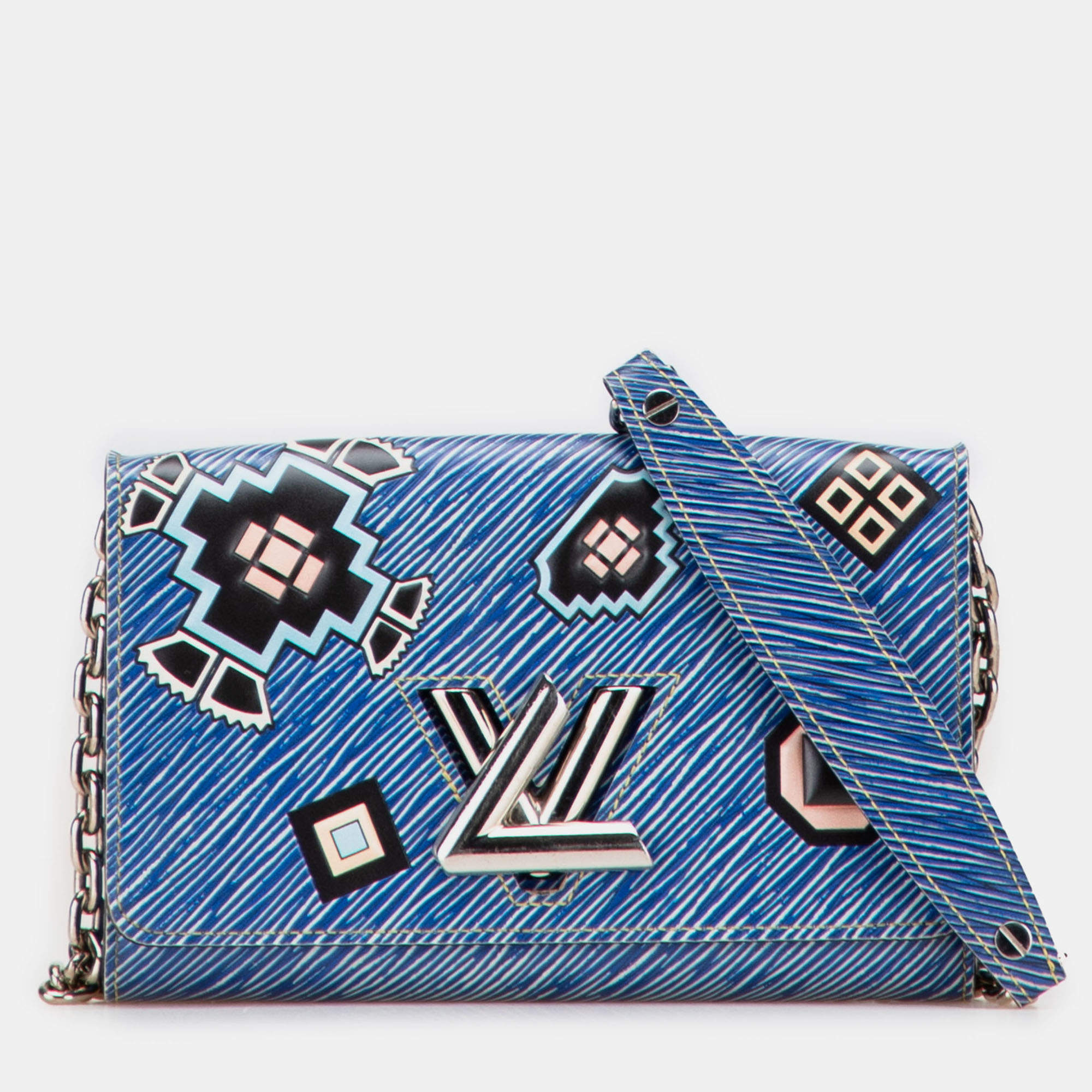 Pre Owned Louis Vuitton Blue Epi Denim Twist Azteque Wallet on Chain
