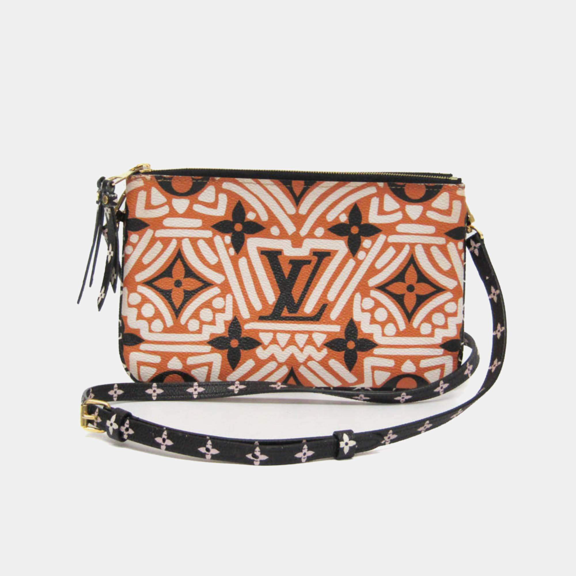 Pre Owned Louis Vuitton Clafity Double Zip Pochette Pouch Shoulder Bag Black Brown White