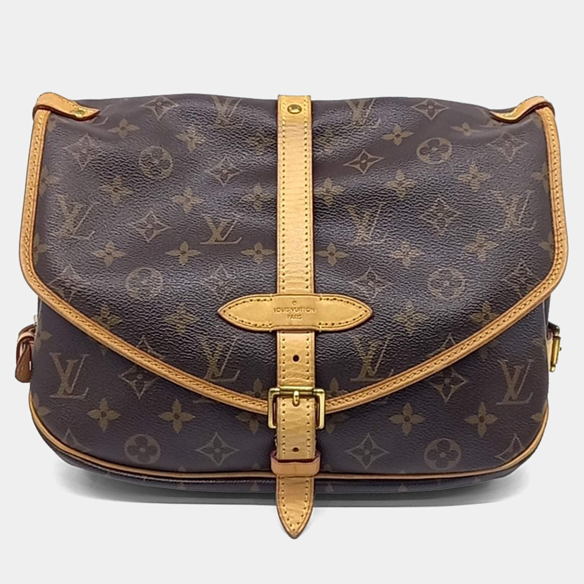 Pre Owned Louis Vuitton Brown Leather Monogram Saumur MM