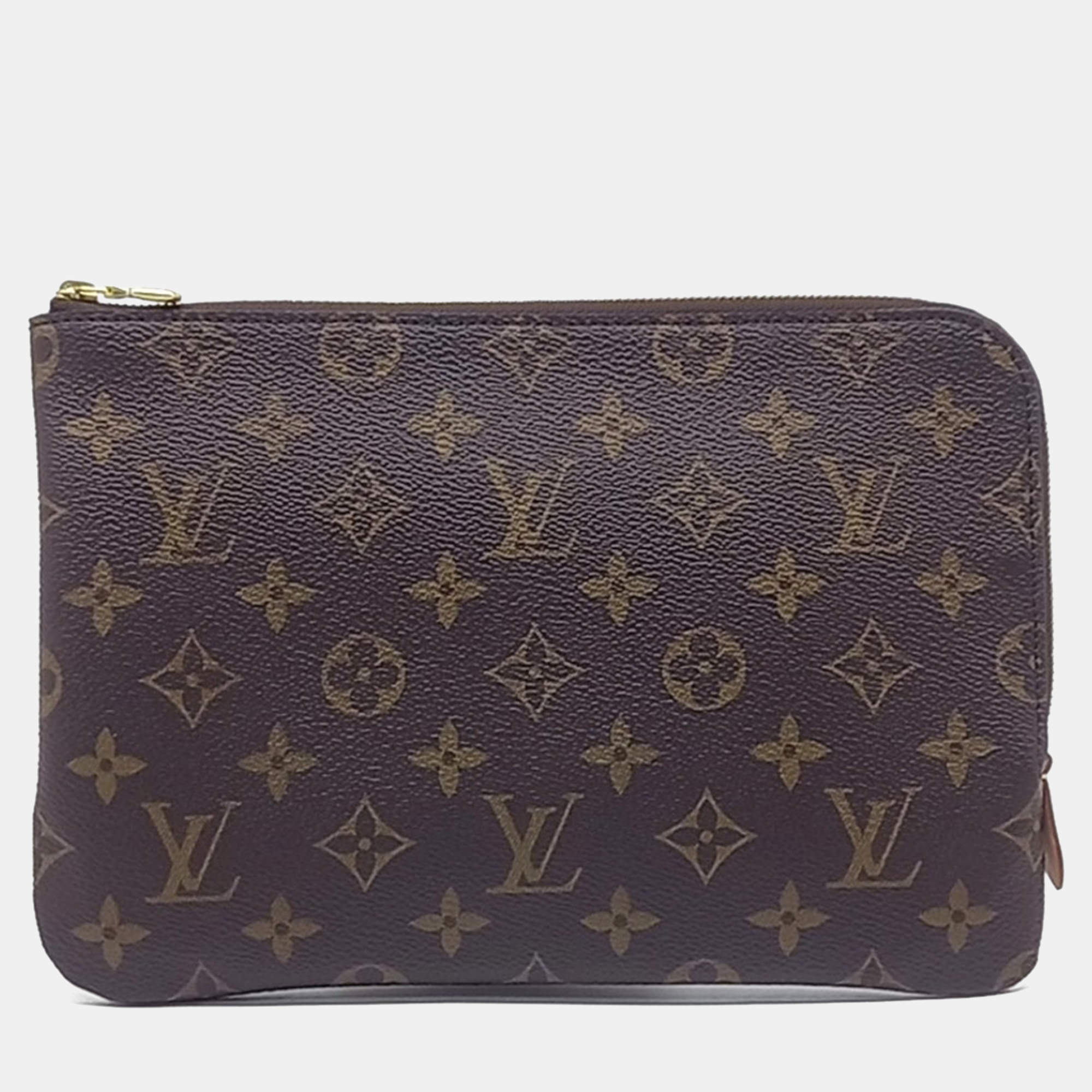 Pre Owned Louis Vuitton Brown Leather Monogram Etuille Voyage PM