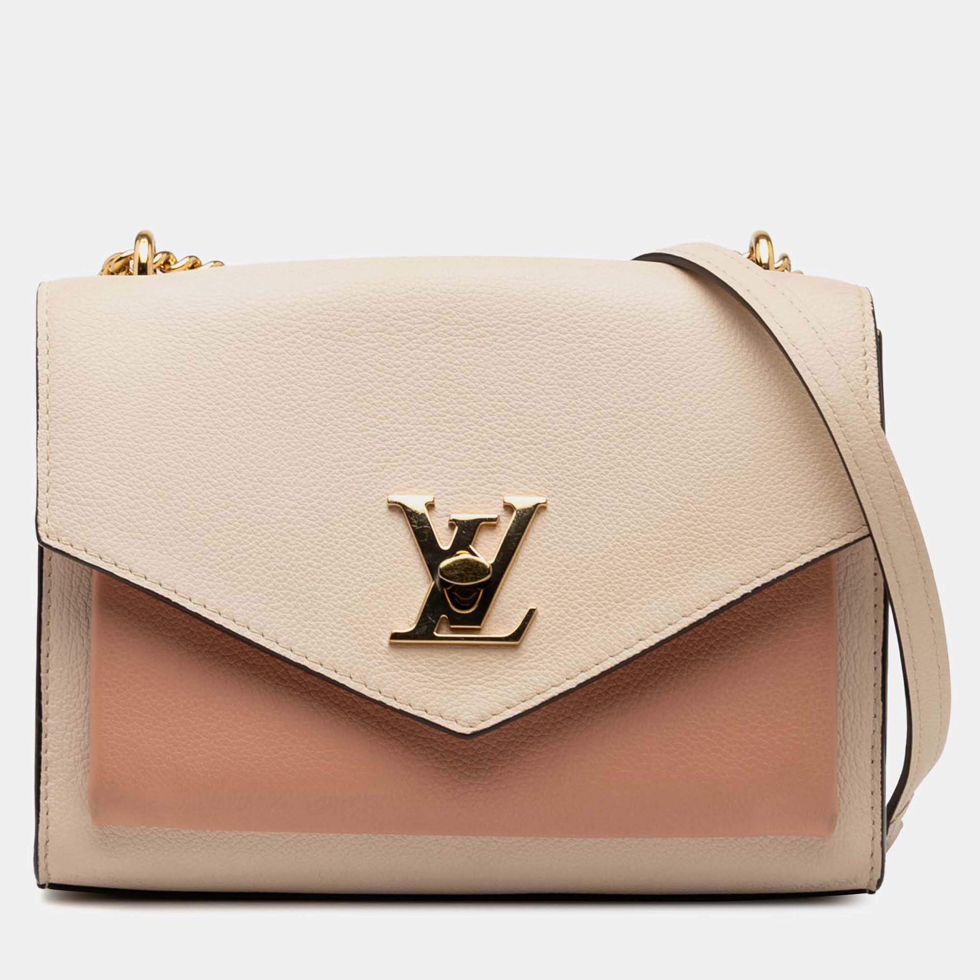 Pre Owned Louis Vuitton Beige Brown Bicolor Leather MyLockMe Chain BB