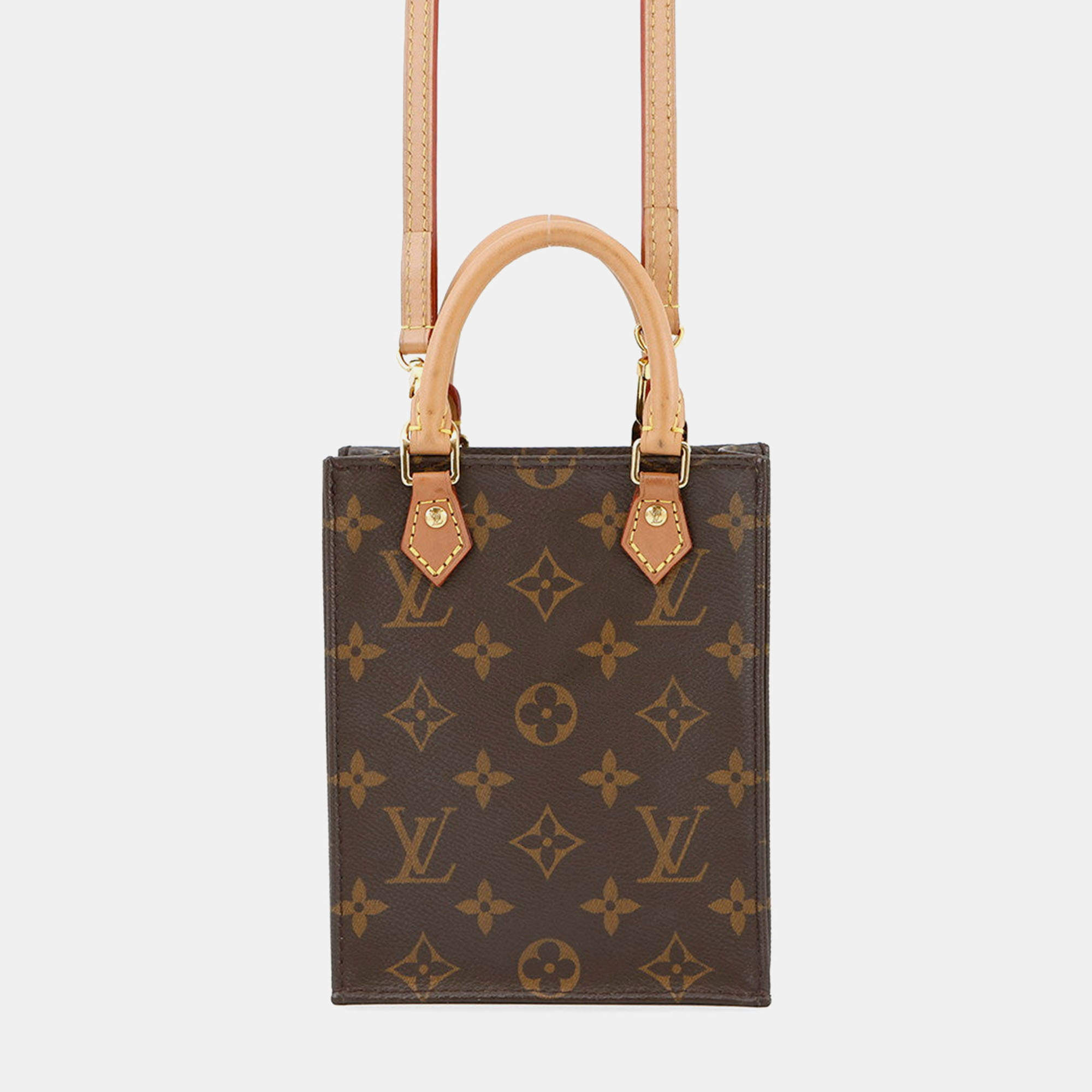 Pre Owned Louis Vuitton Petit Sac Plat Brown Monogram
