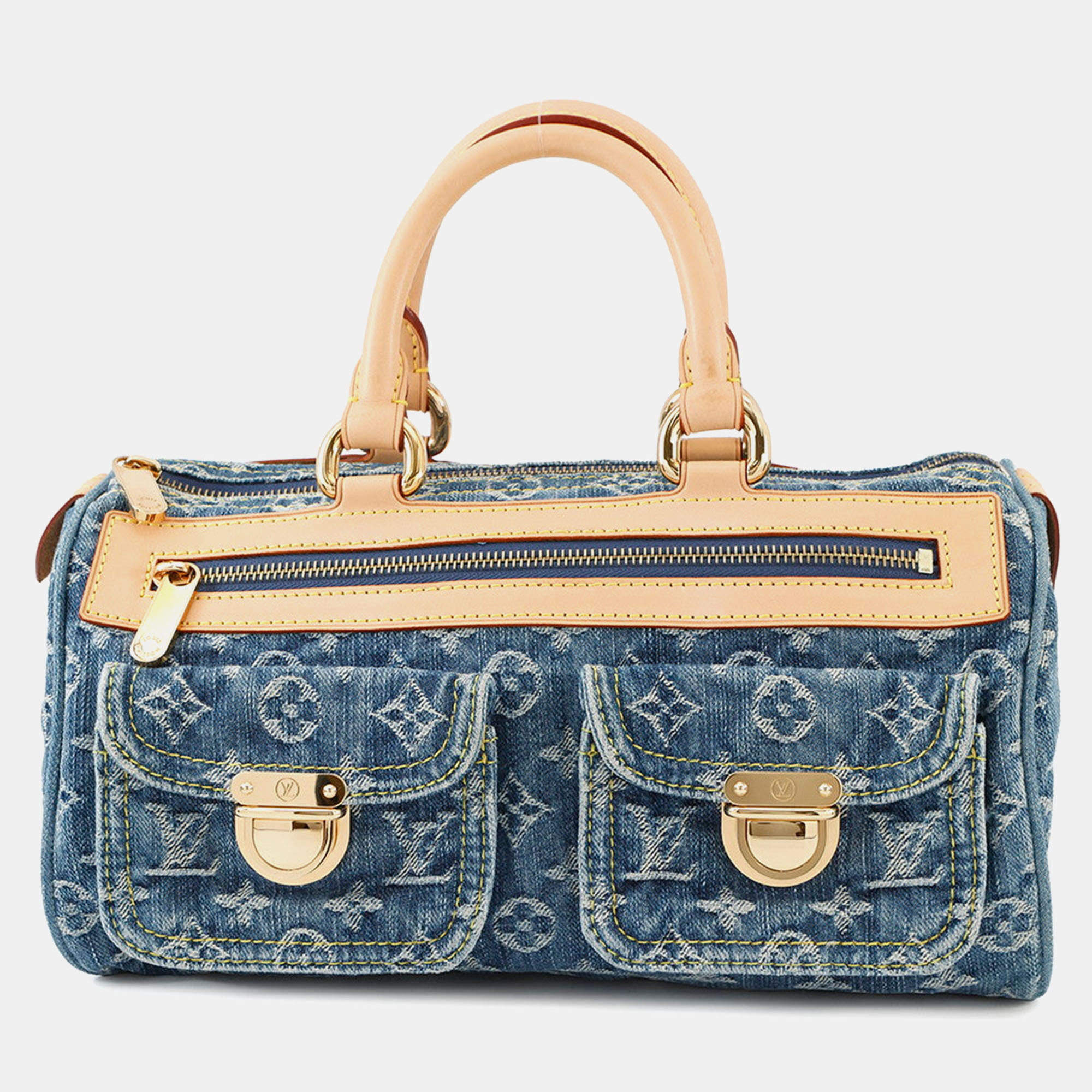 Pre Owned Louis Vuitton Neo Speedy Blue/Yellow Monogram Denim