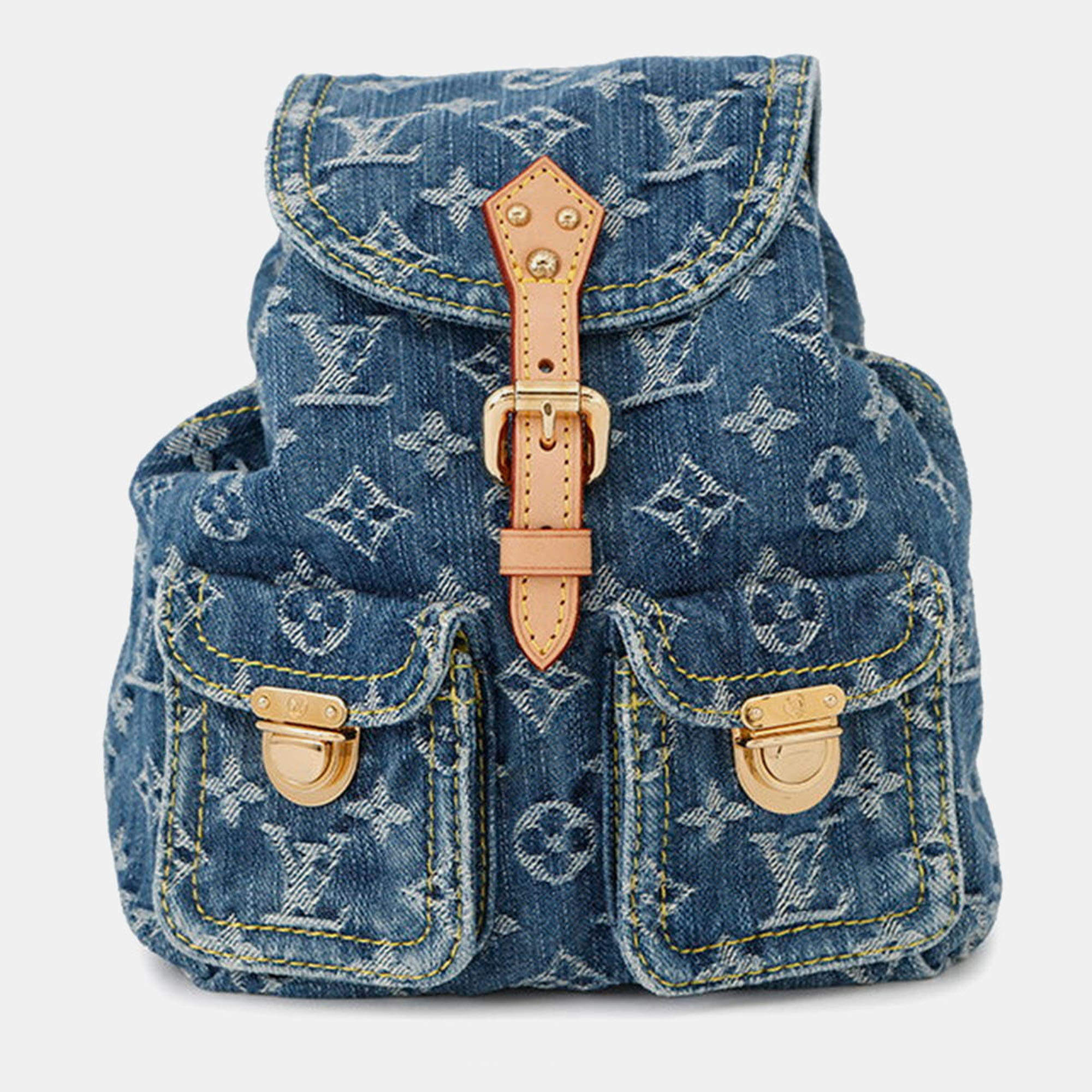 Pre Owned Louis Vuitton Sac Ad Blue/Yellow Monogram Denim Size Pm