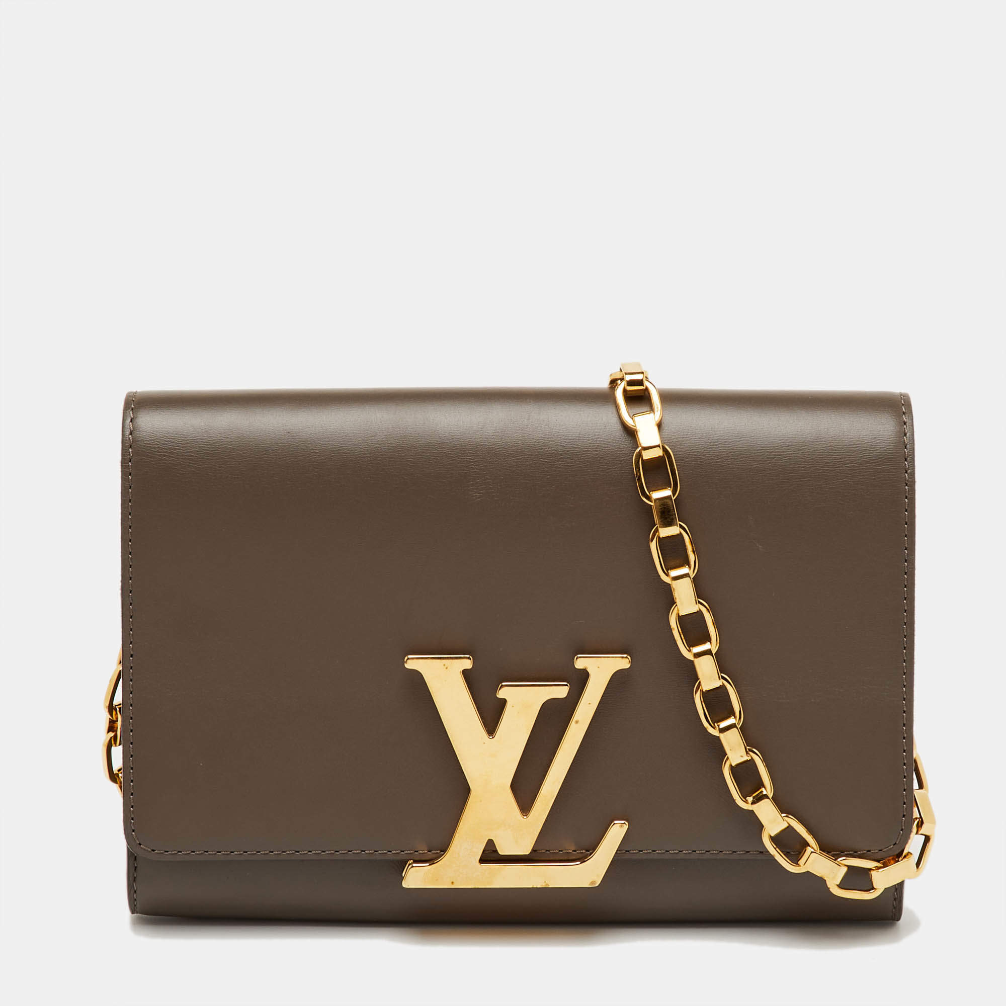 Pre Owned Louis Vuitton Brown Leather Chain Louise MM Bag