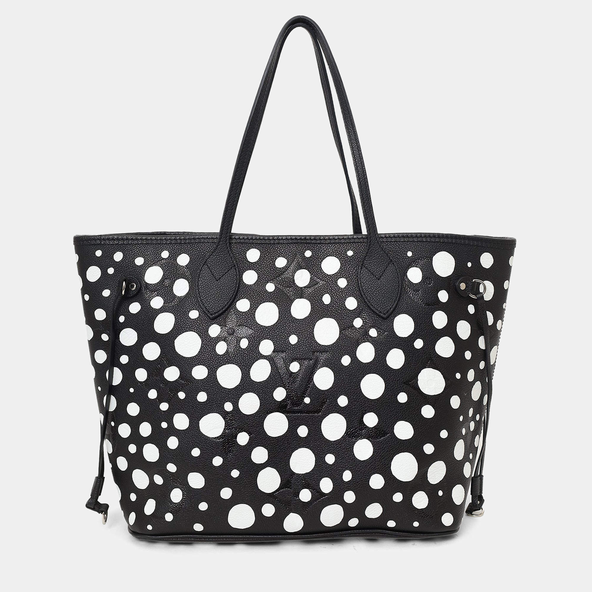 Pre Owned Louis Vuitton x Yayoi Kusama 2023 Black/White Monogram Empreinte Dots Neverfull with Pouch MM