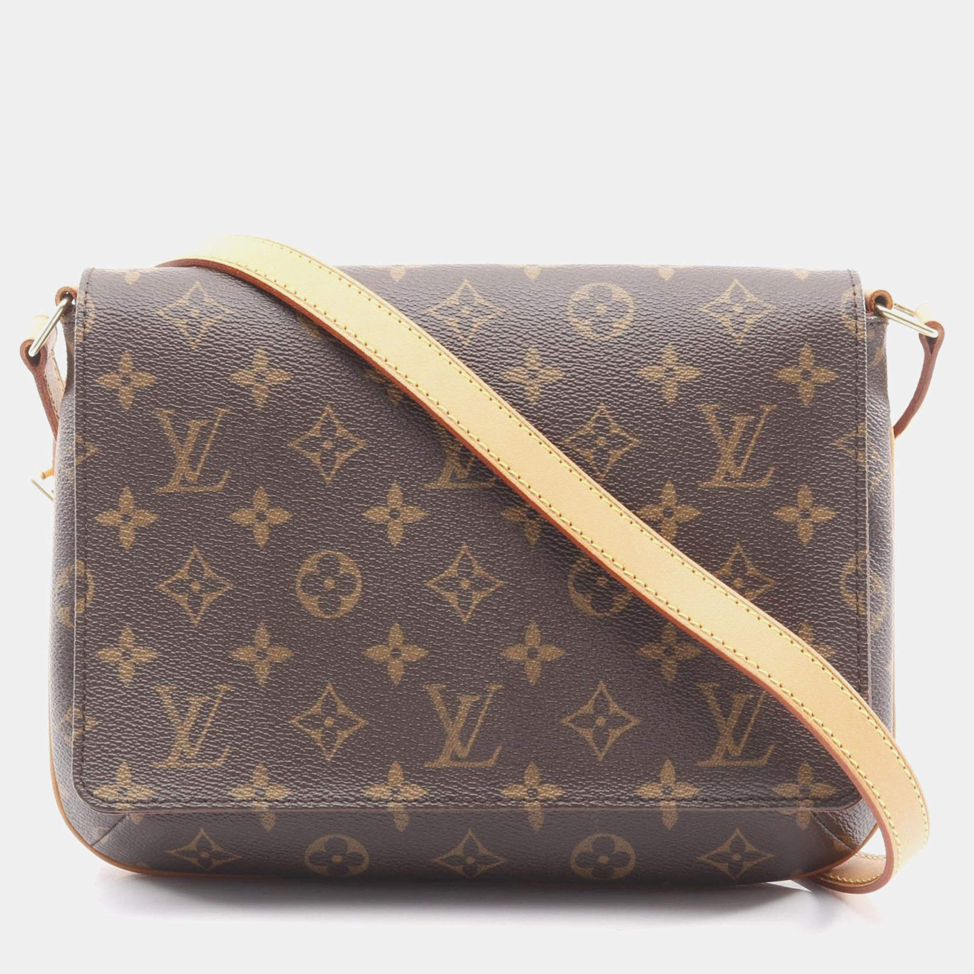 Pre Owned Louis Vuitton Musette Tango Long Strap Brown Monogram Canvas Shoulder Bag