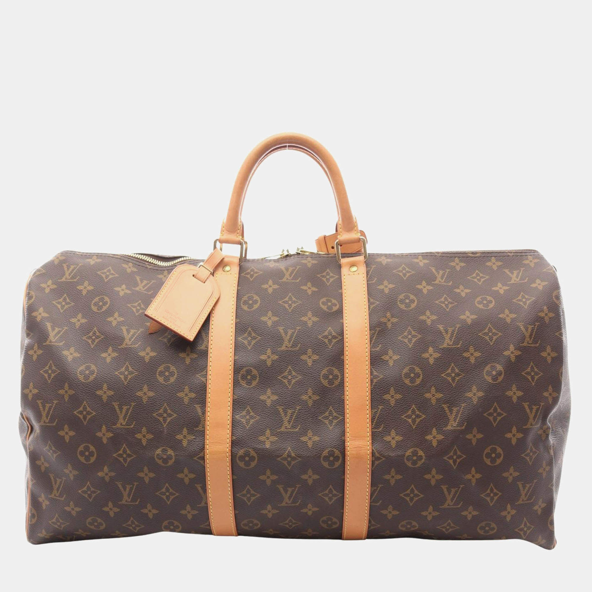 Pre Owned Louis Vuitton Keepall 55 Brown Monogram Canvas Travel Bag
