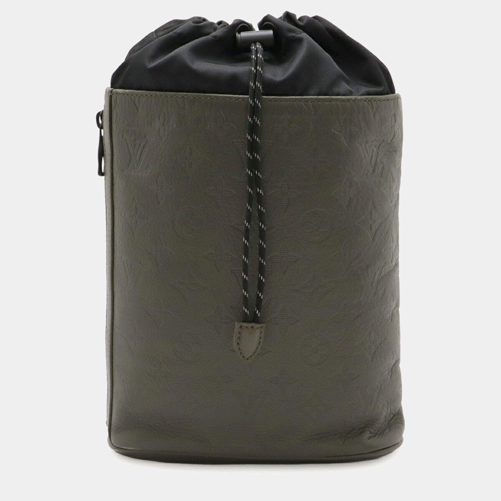 Pre Owned Louis Vuitton Monogram Shadow Chalk Sling Shoulder Bag Khaki