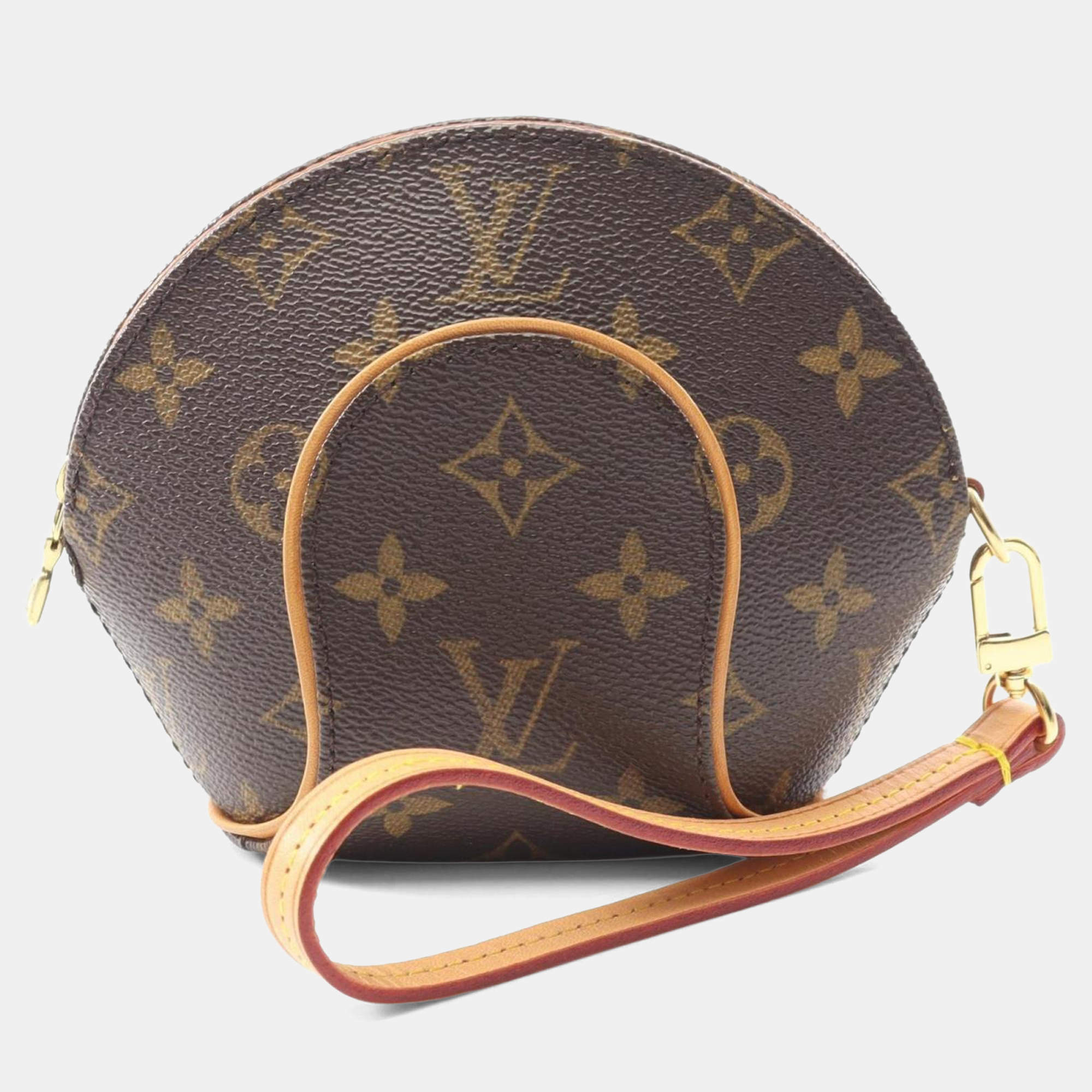 Pre Owned Louis Vuitton Mini Ellipse Pouch Bag Leather Monogram Brown