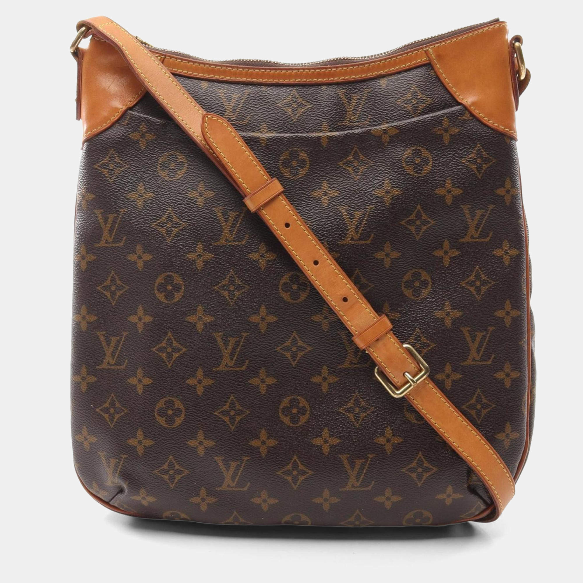 Pre Owned Louis Vuitton Odeon Mm Shoulder Bag Coated Canvas Leather Monogram Brown