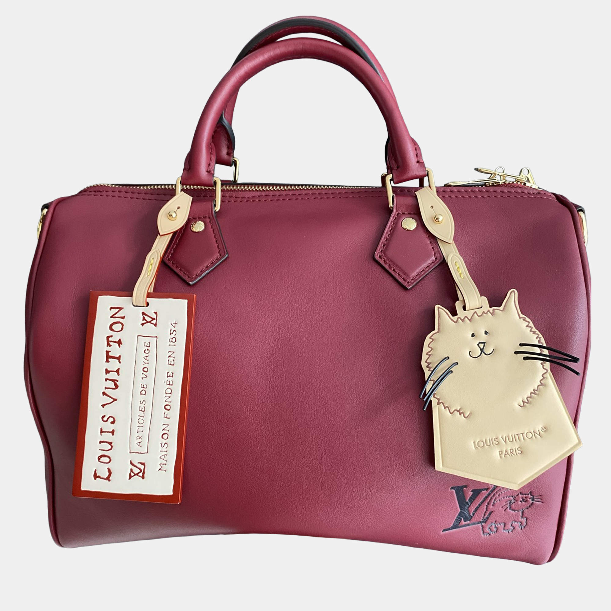 Pre Owned Louis Vuitton x Cats Speedy 30 Red Monogram Shoulder Bag