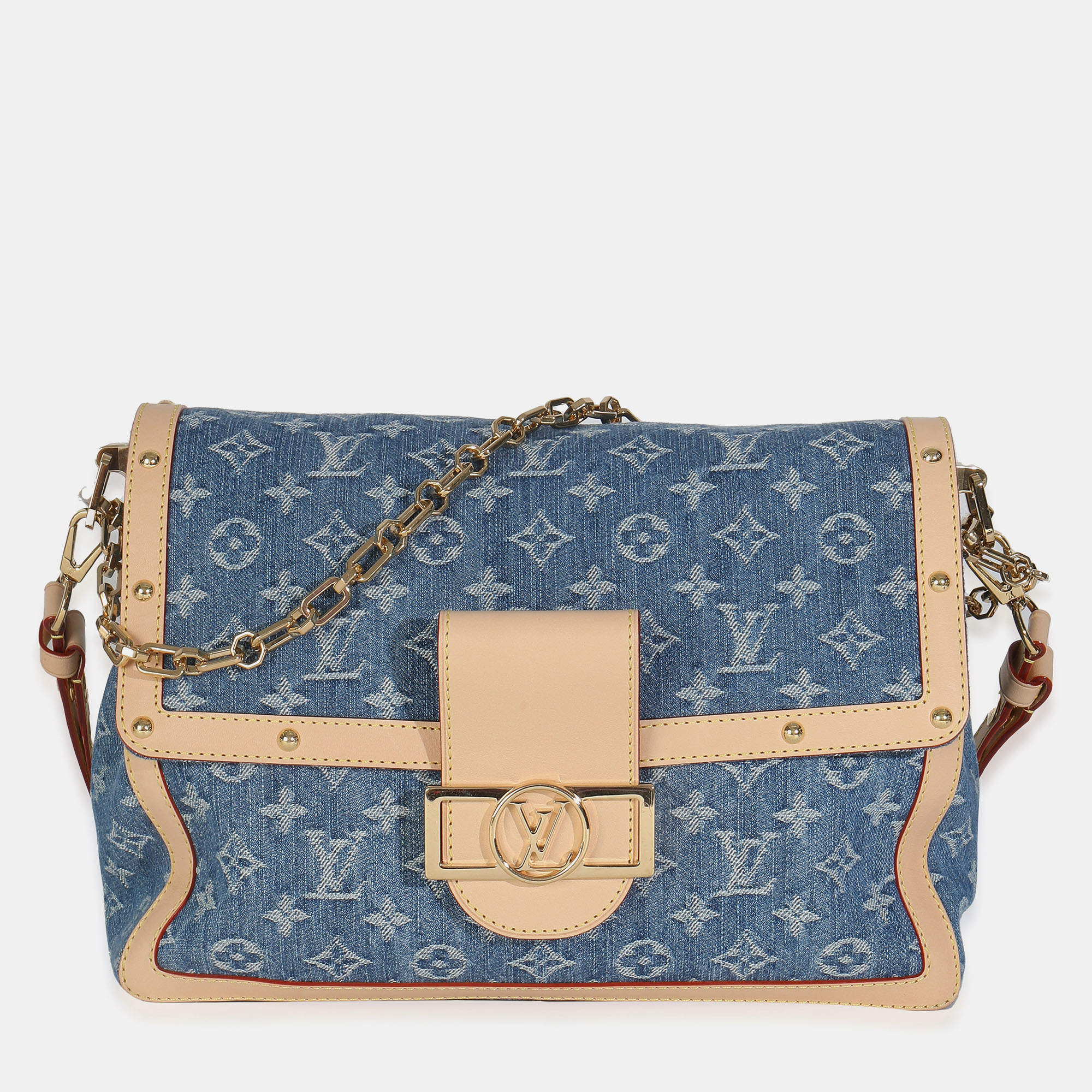 Pre Owned Louis Vuitton Blue Monogram Denim Dauphine Soft GM