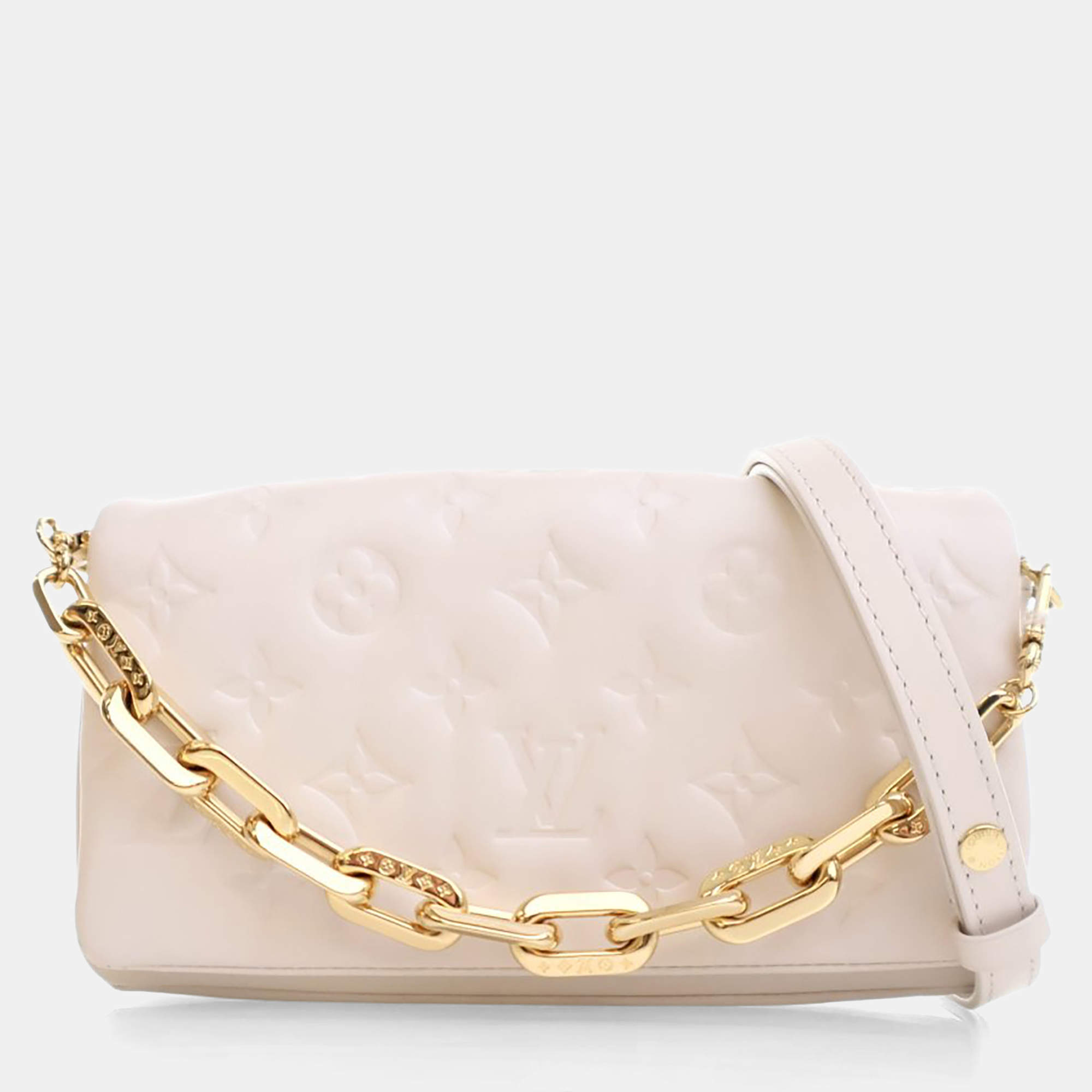 Pre Owned Louis Vuitton White Monogram Lambskin Pochette Coussin