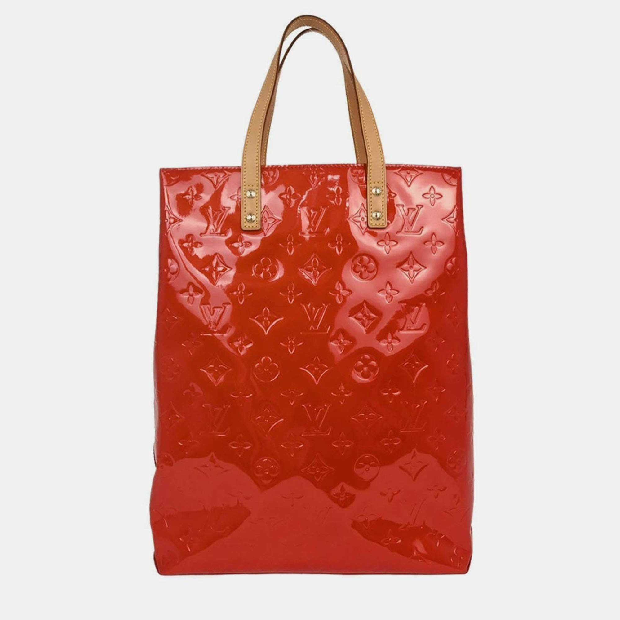 Pre Owned Louis Vuitton Red Vernis Reade MM Tote Handbag