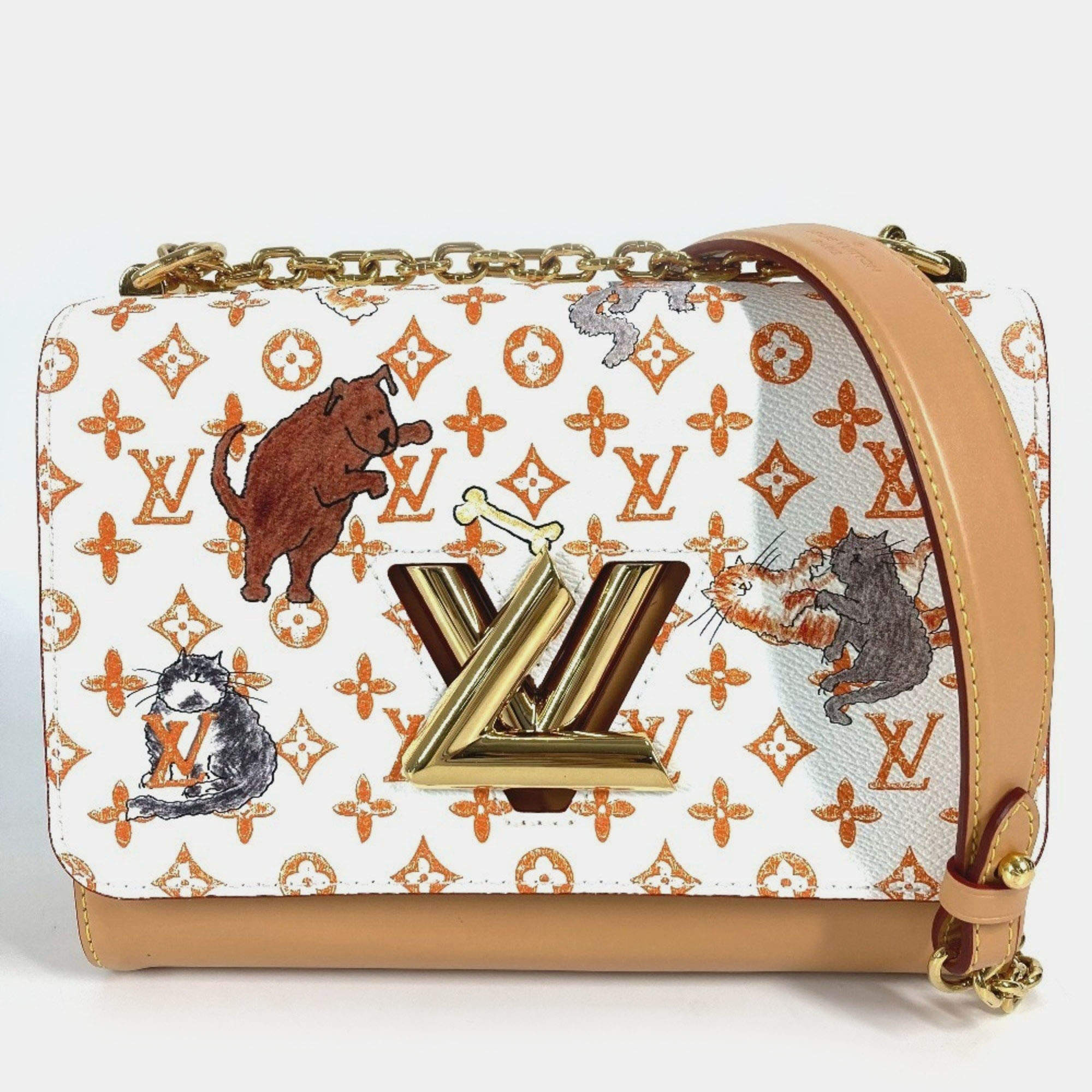 مملوكة مسبقًا Louis Vuitton Monogram Cat Sack Twist Mm Chain Bag With Double Shoulder In Canvas Multicolor and White