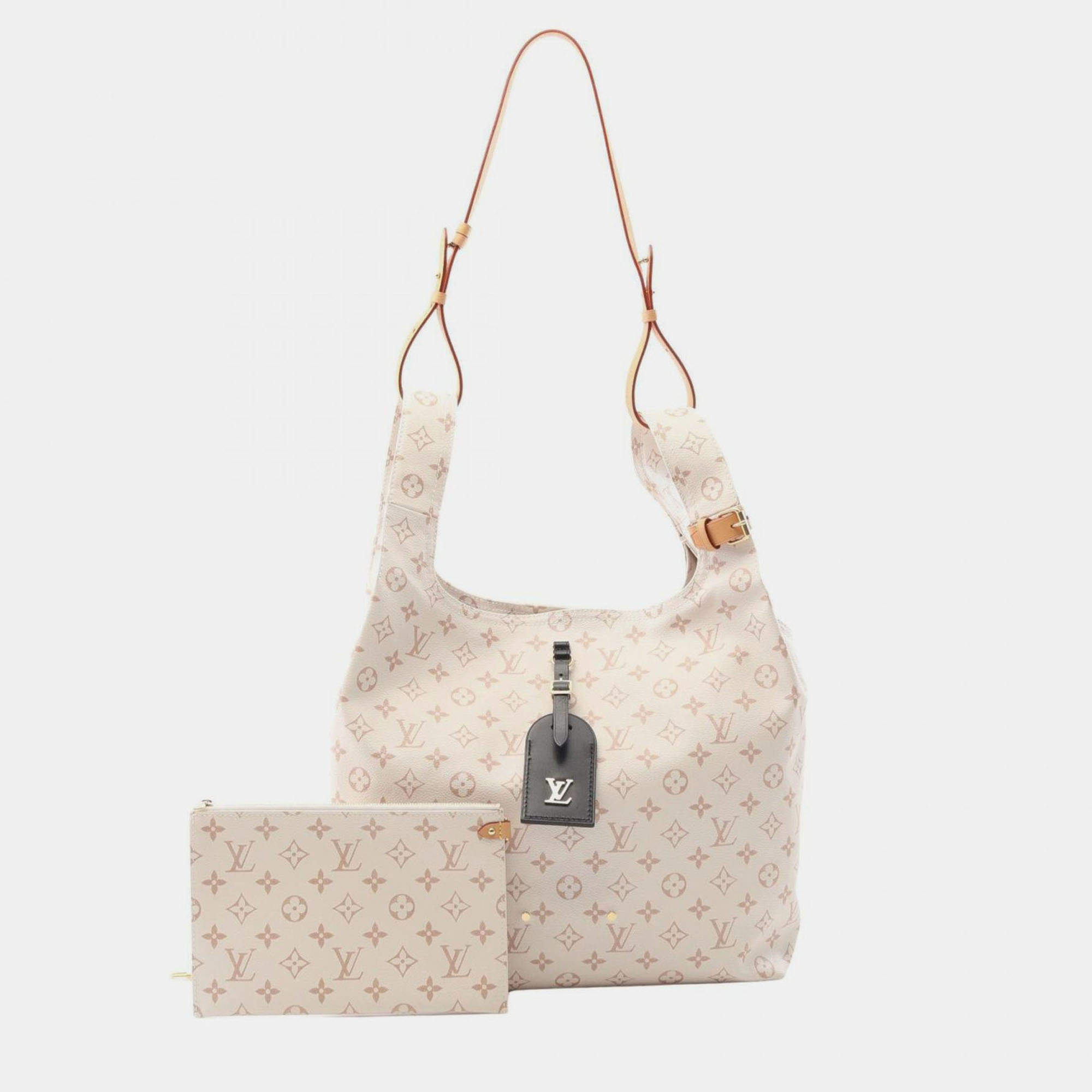 Pre Owned Louis Vuitton Atlantis Gm Tote Bag Coated Canvas Monogram White And Brown