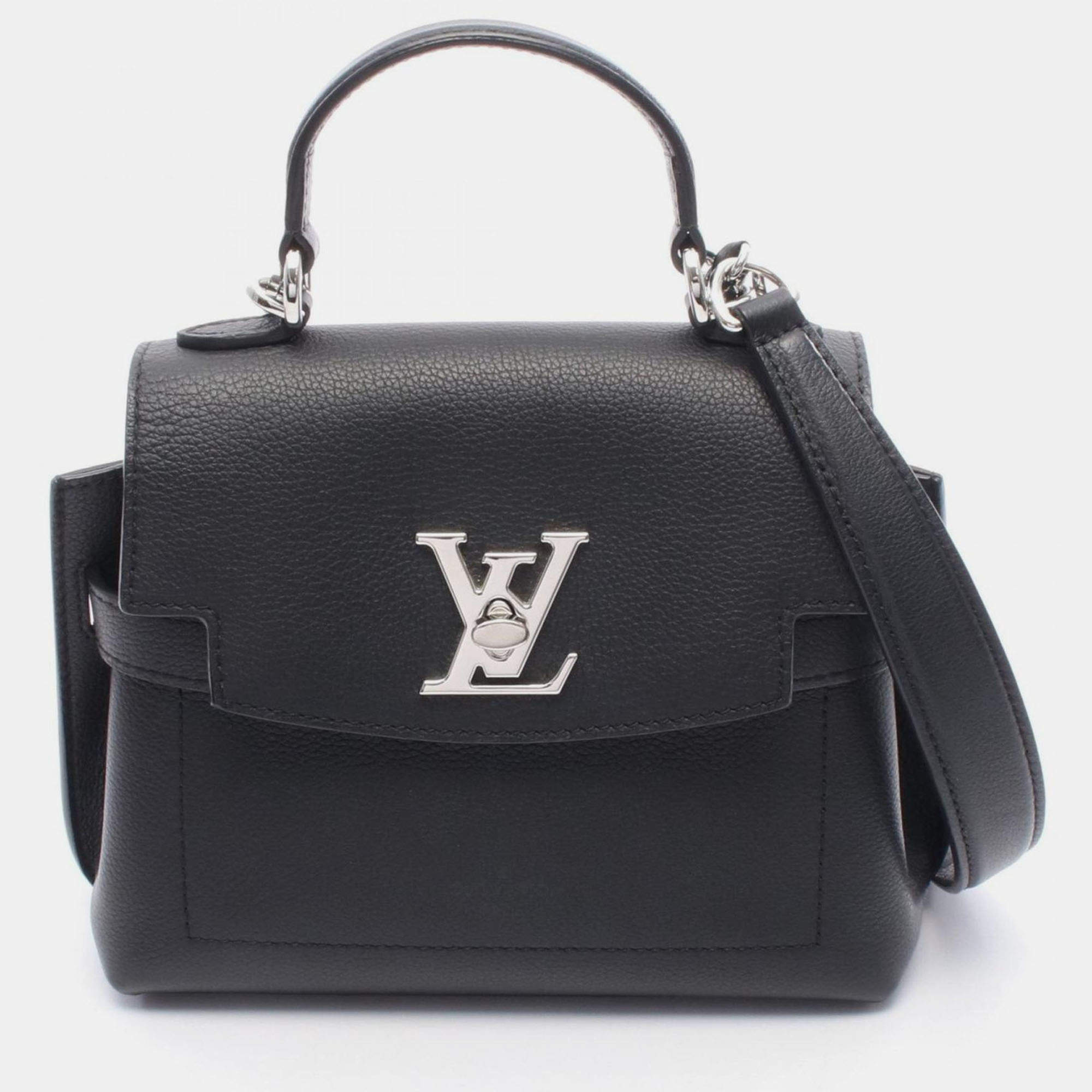 Pre Owned Louis Vuitton Lockme Evermini Handbag In Grained Calfskin Leather Black