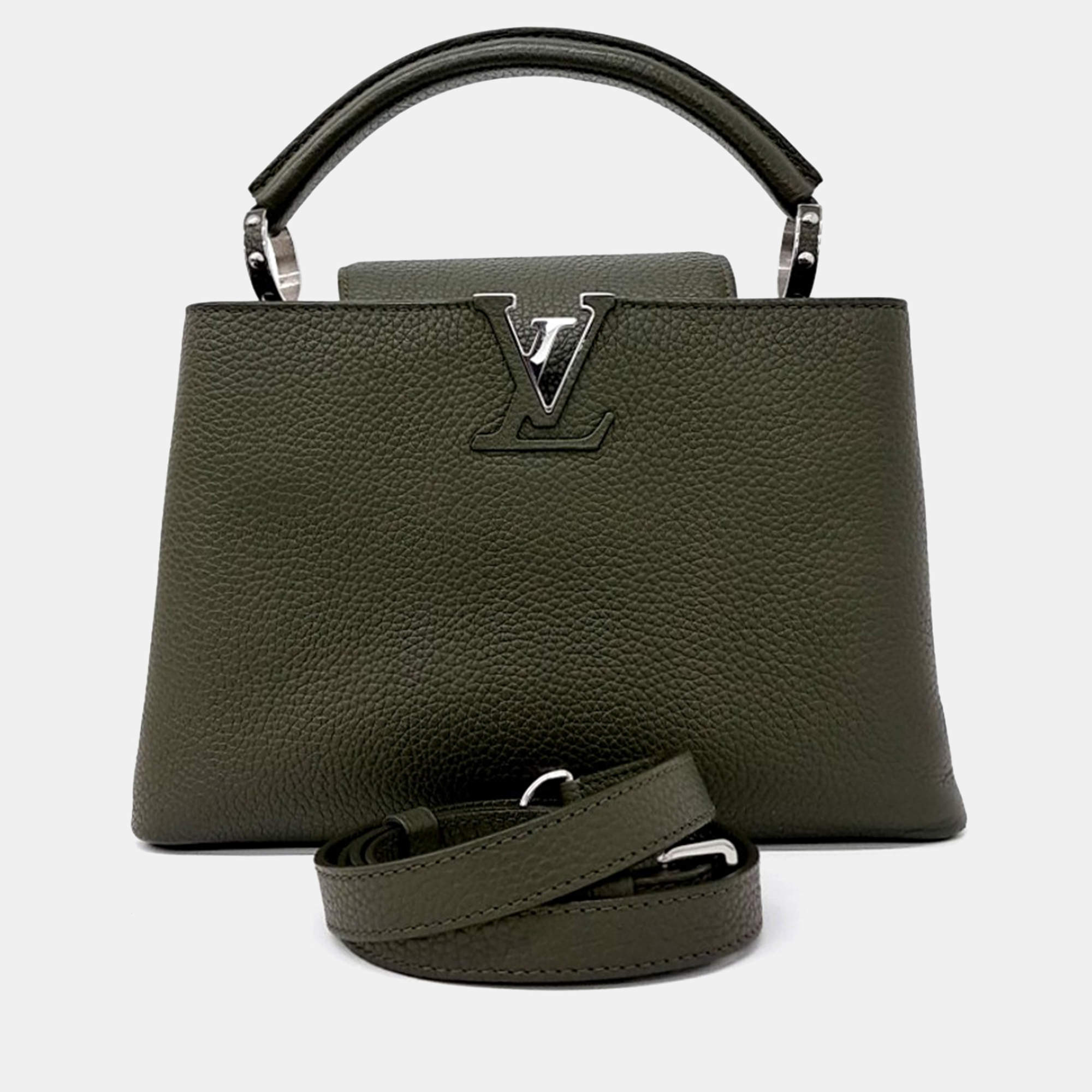 Pre Owned Louis Vuitton Green Leather Capucines BB