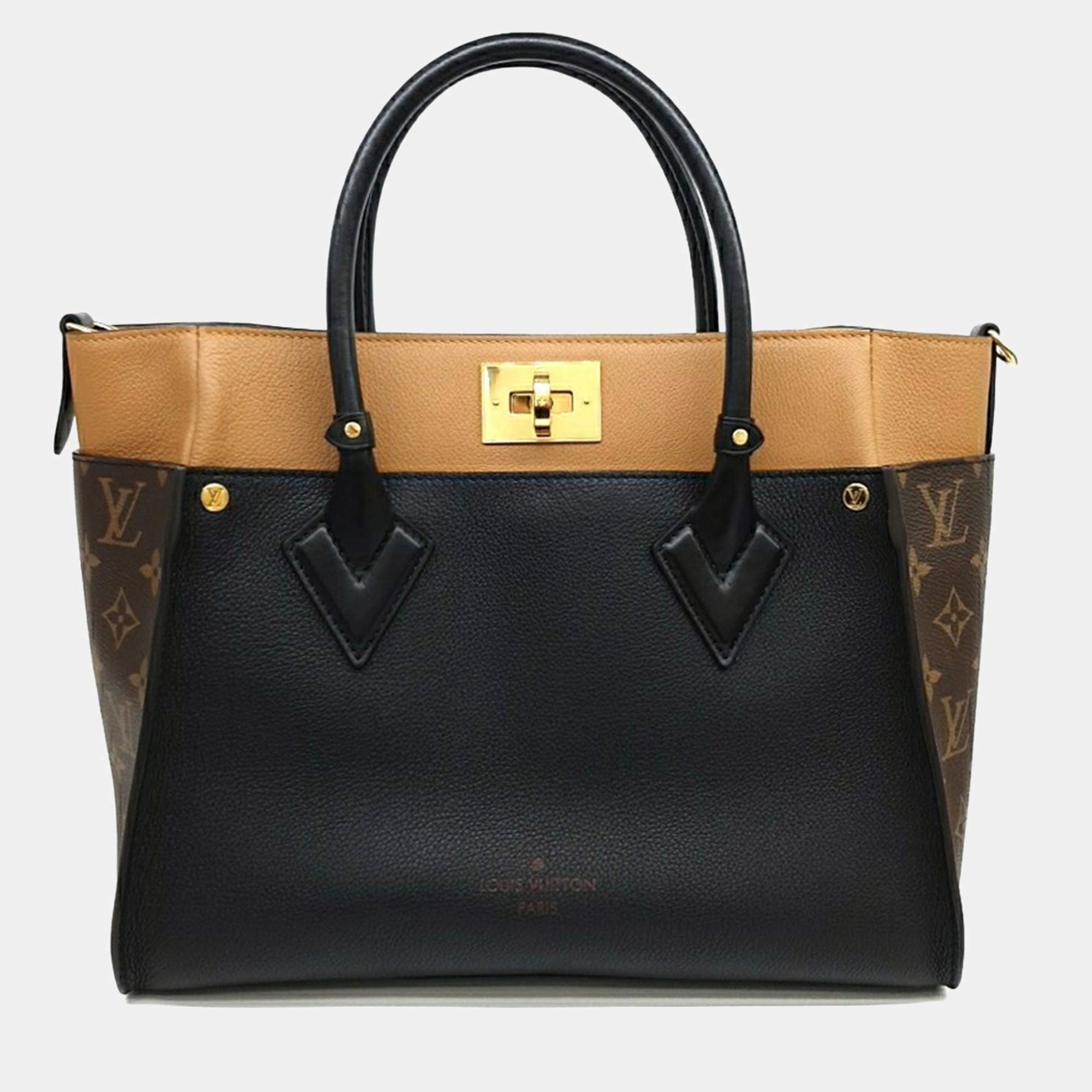 Pre Owned Louis Vuitton Black Brown Leather On My Side MM