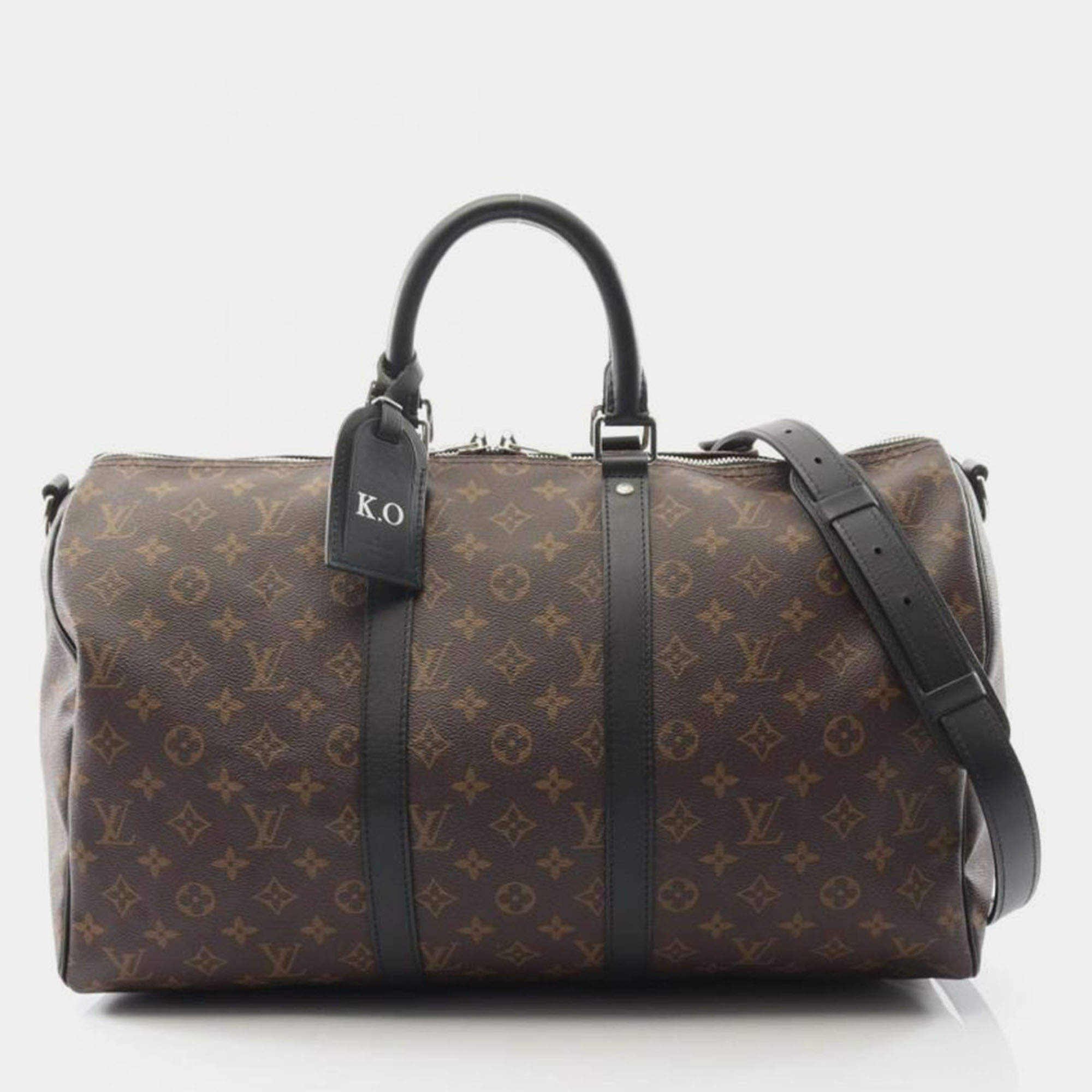 Pre Owned Louis Vuitton Keepall Bandouliere 45 Monogram Macassar Canvas Boston Bag