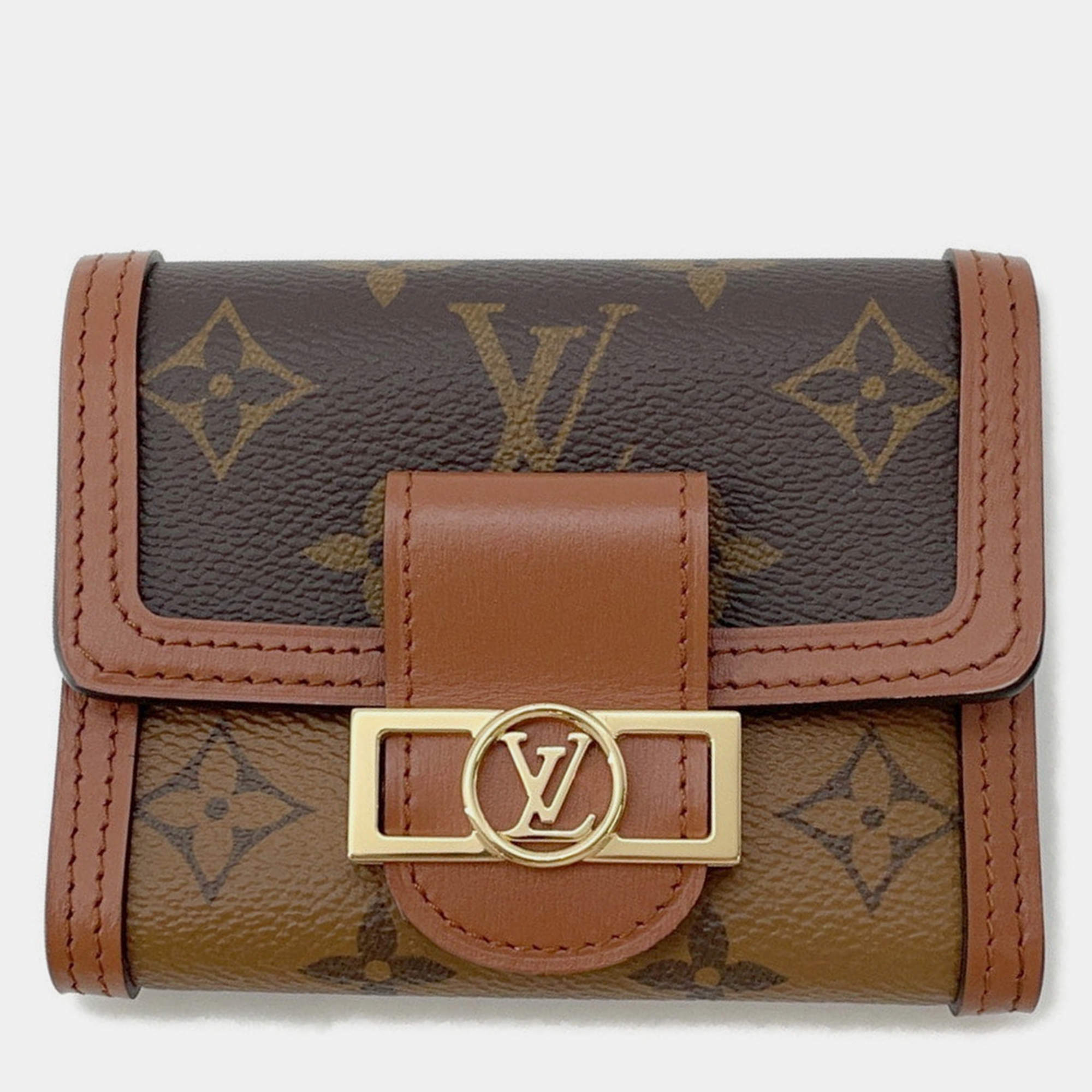Pre Owned Louis Vuitton Portefeuille / Dauphine Compact Noir Monogram/Monogram Reverse Canvas