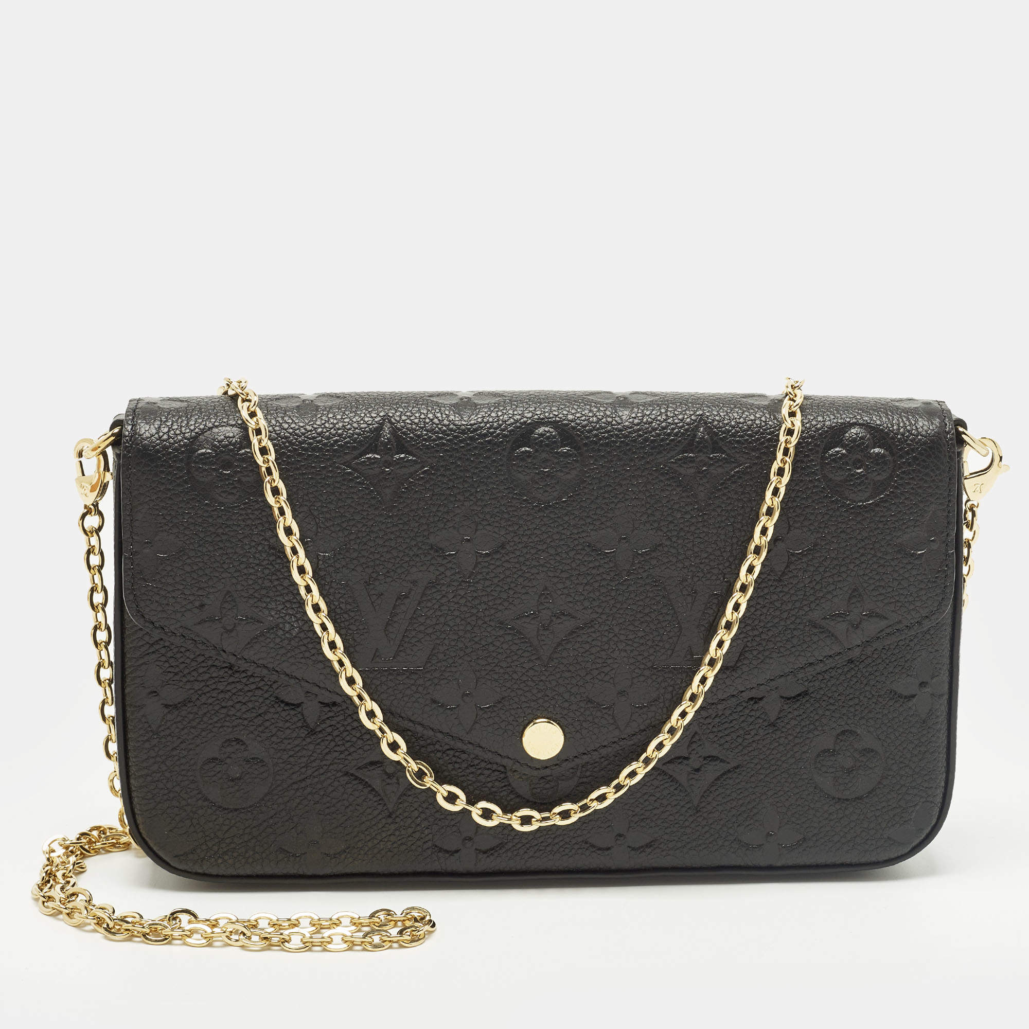 Pre Owned Louis Vuitton Felicie Black Monogram Empreinte Leather Pochette