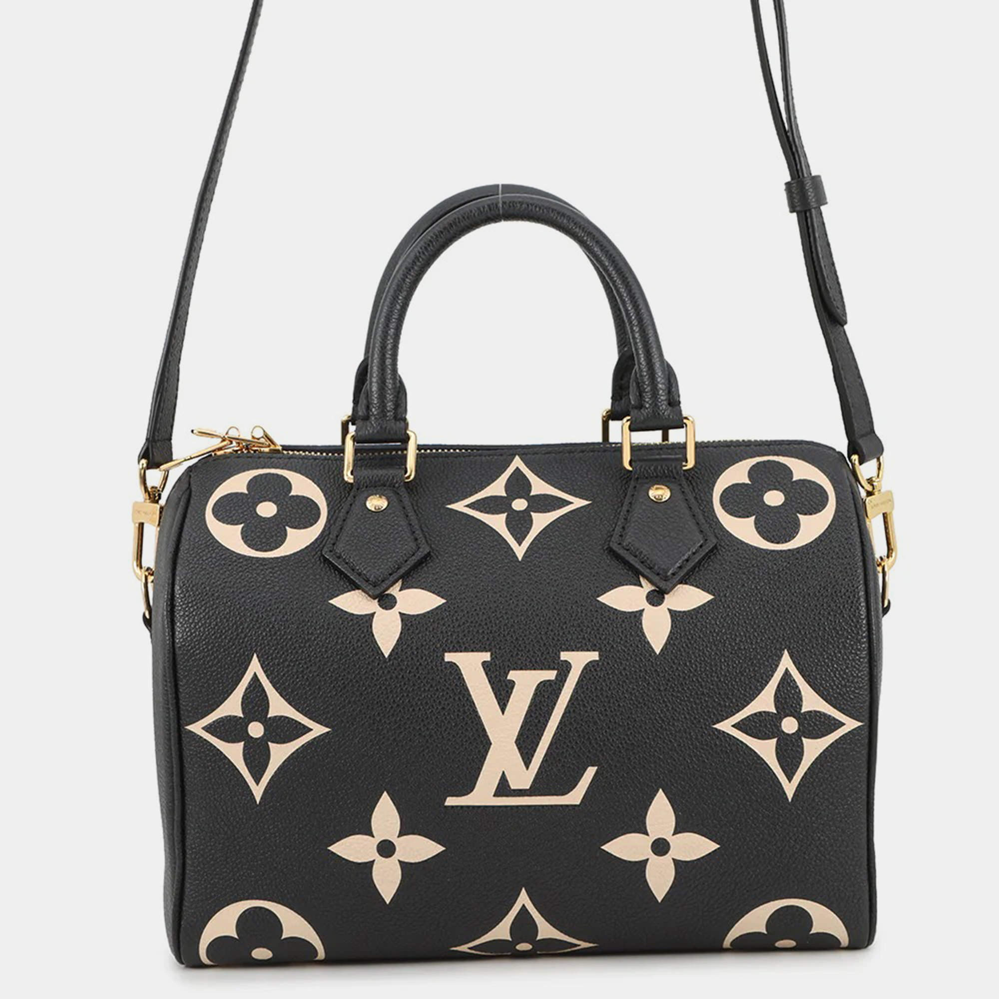 مملوكة مسبقًا Louis Vuitton Speedy Bandouliere Black Bicolor Monogram Empreinte Leather Size 25