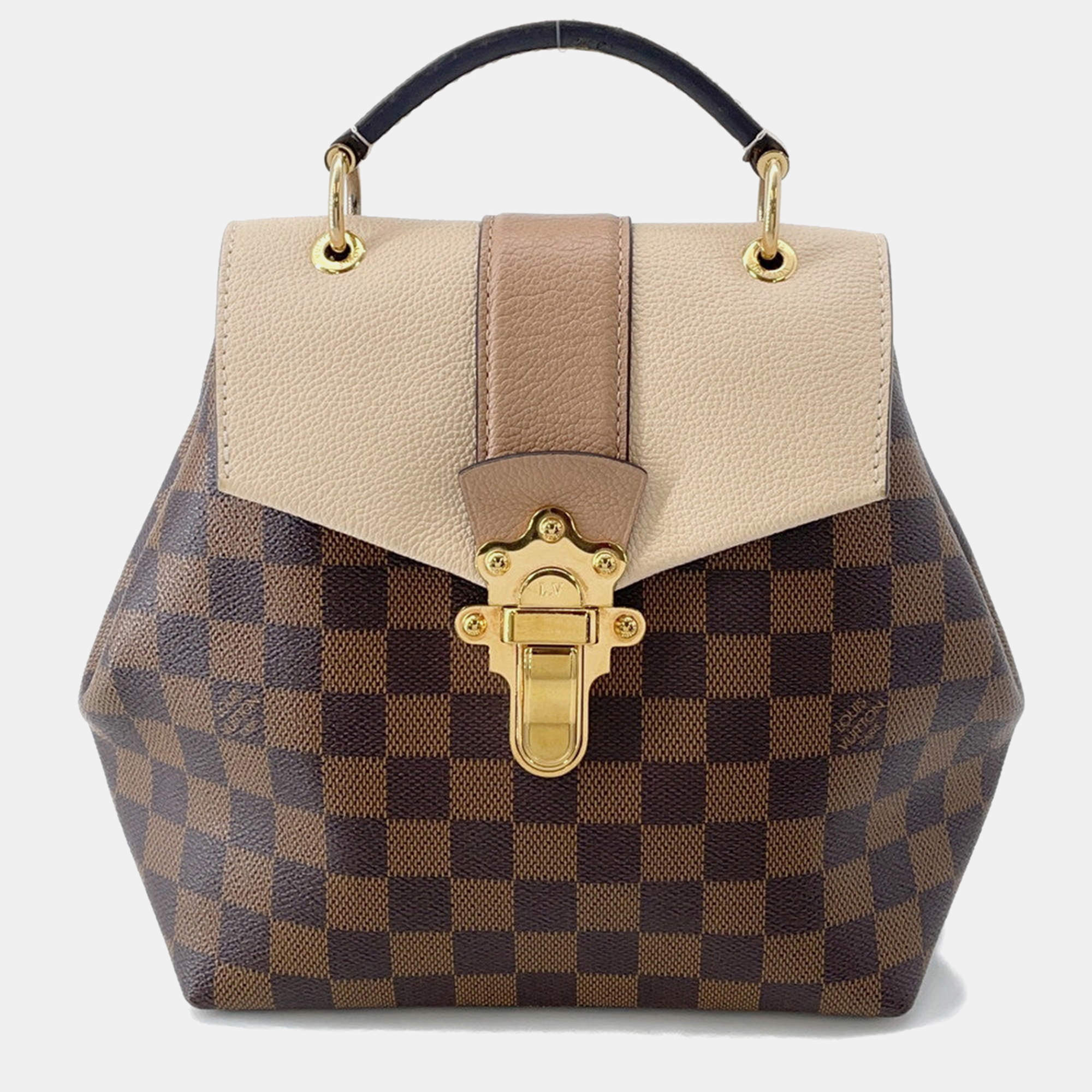 Pre Owned Louis Vuitton Clapton Backpack Beige Damier Ebene Canvas