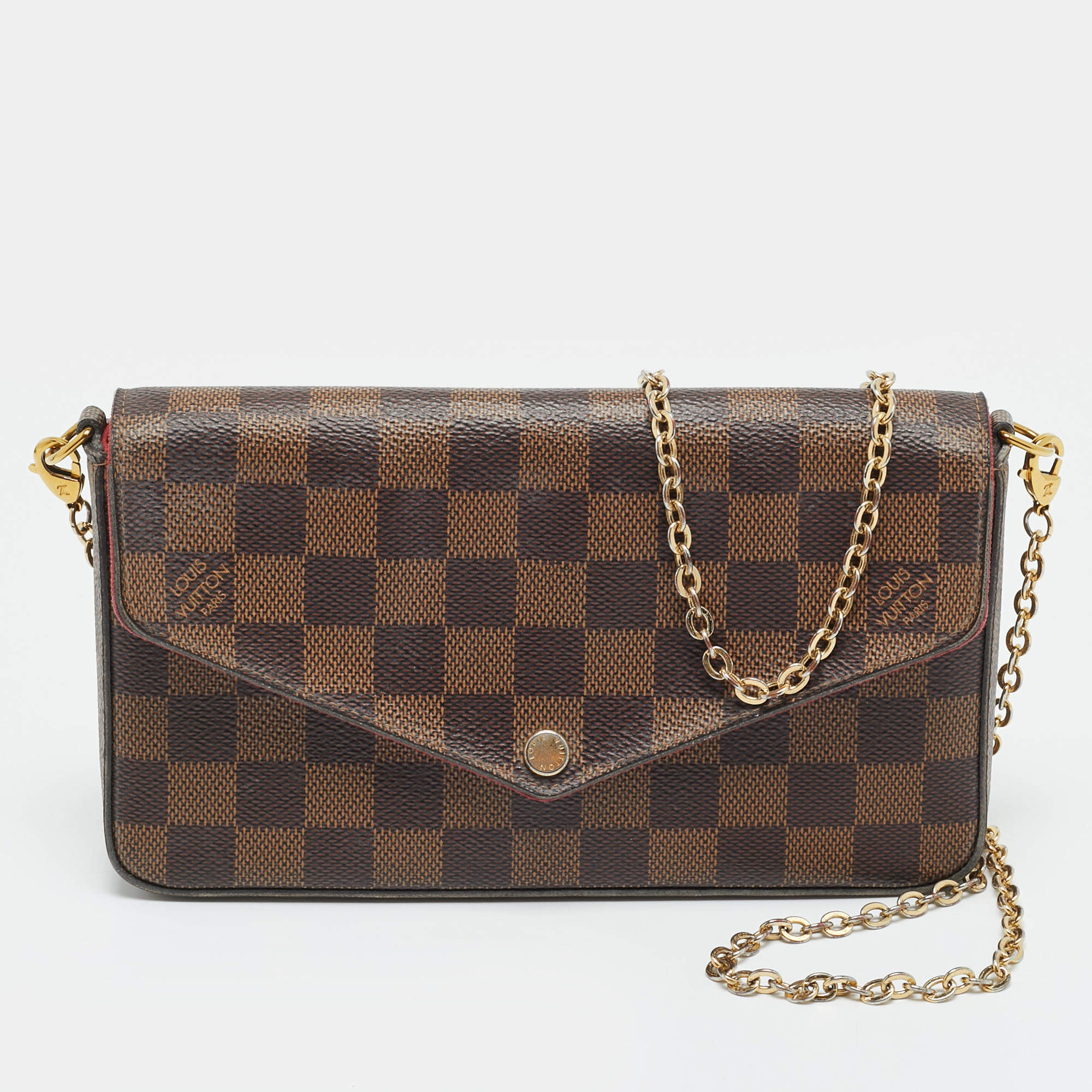 Pre Owned Louis Vuitton Pochette Felicie Damier Ebene Canvas Clutch