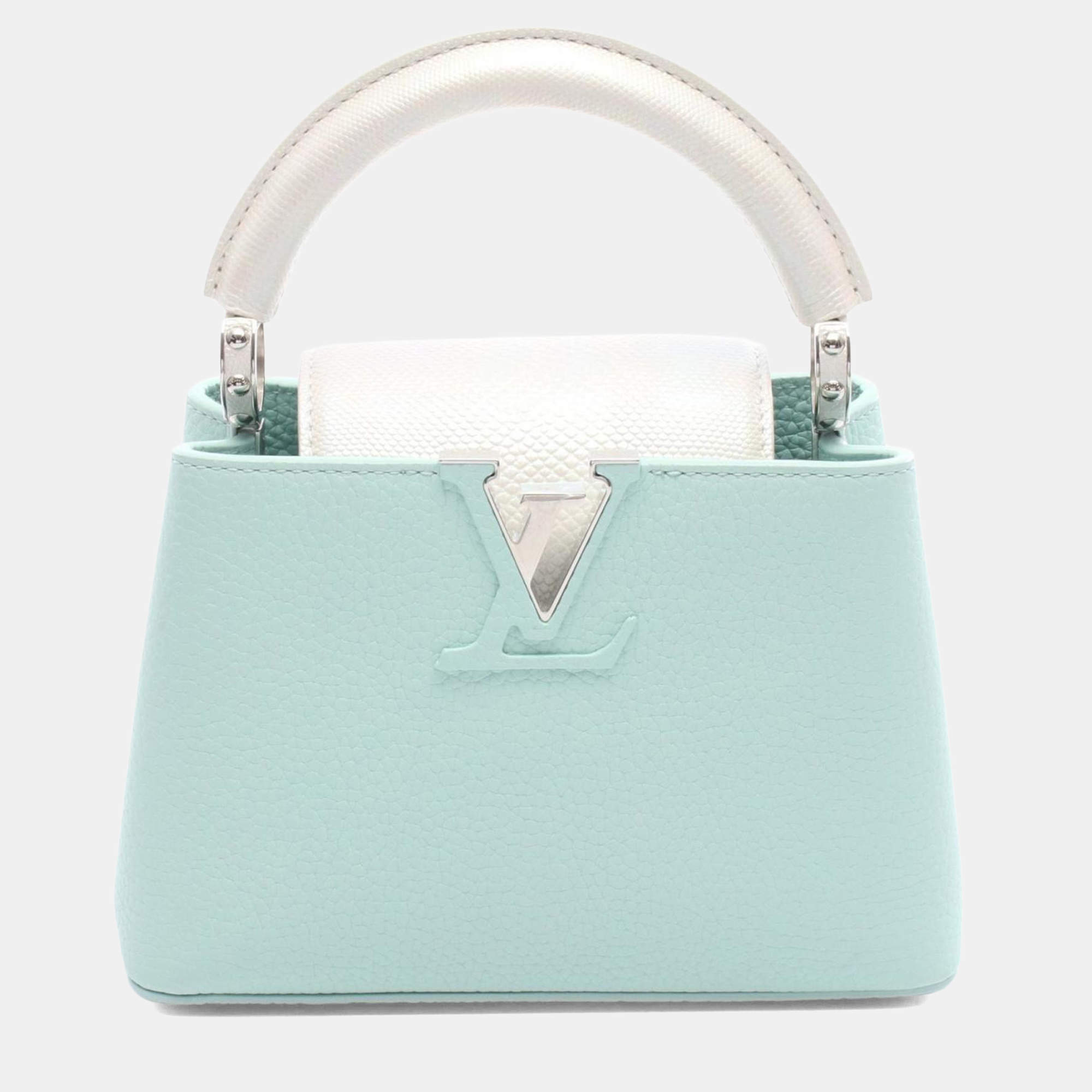 Pre Owned حقيبة لويس فيتون كابوسينز صغيرة أخضر أوبالين وأبيض جلد بترول أبيض