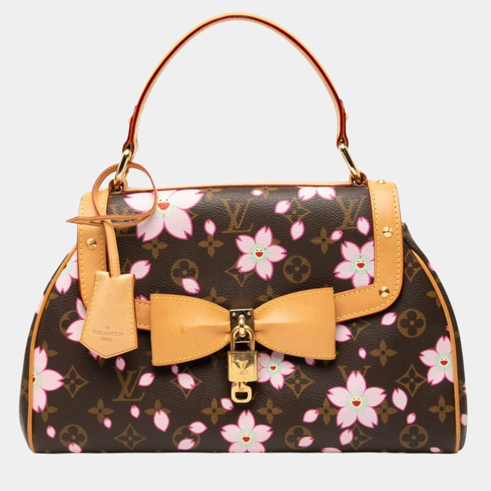 Pre Owned Louis Vuitton Monogram Cherry Blossom Sac Retro Pm Handbag Brown Multicolor Leather