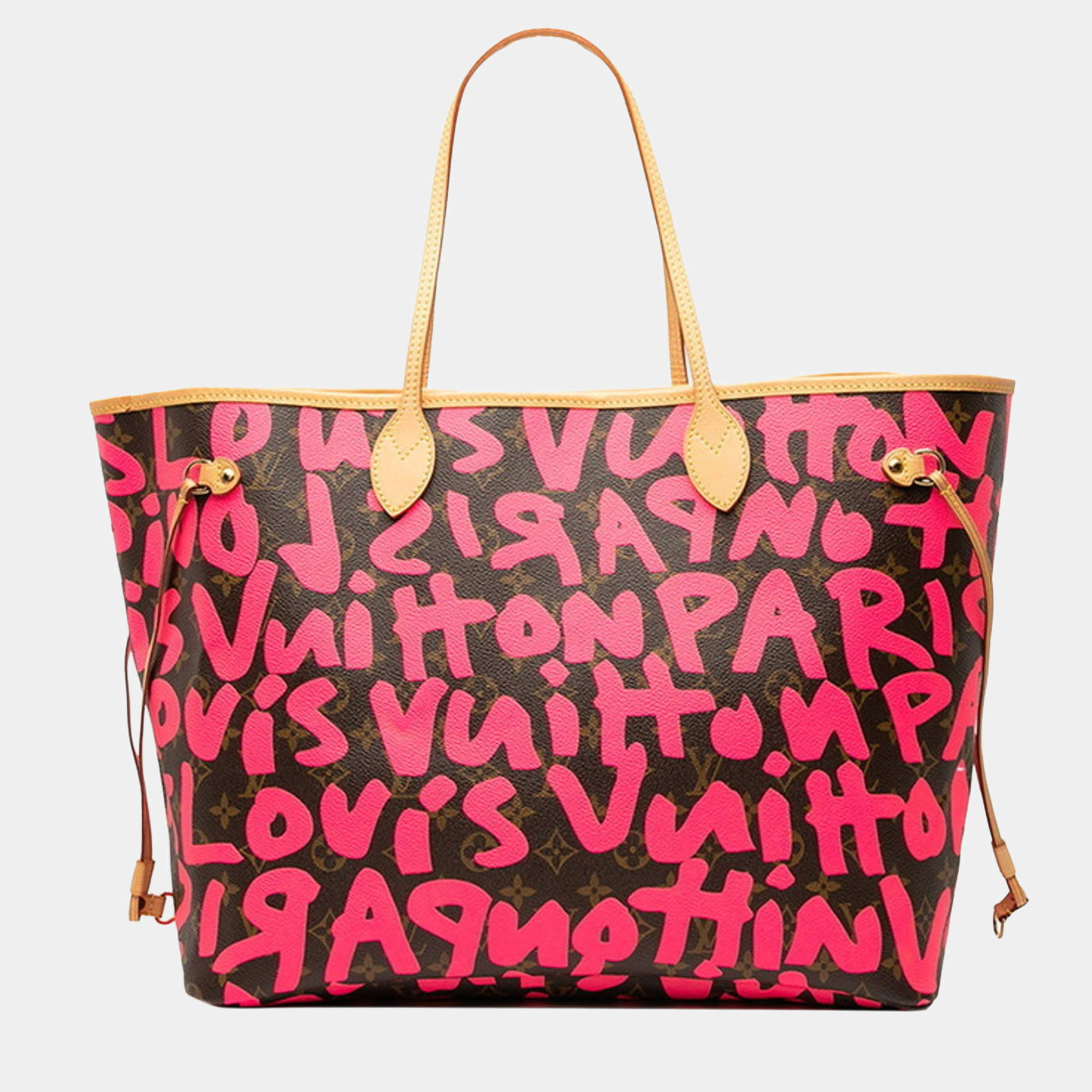 مملوكة مسبقًا Louis Vuitton Monogram Graffiti Neverfull Gm Tote Bag/Shoulder Bag Fuchsia Pink Brown Leather