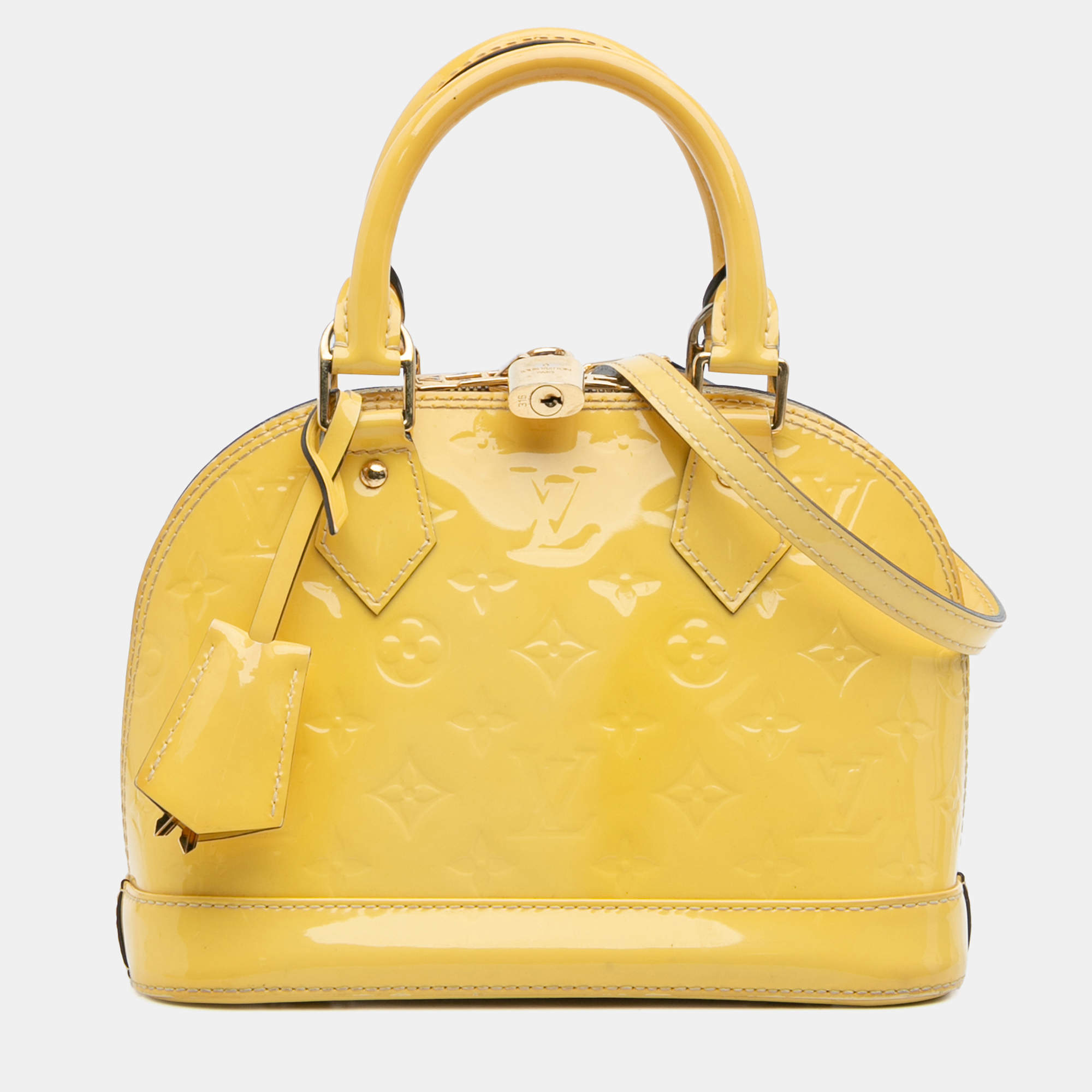Pre Owned Louis Vuitton Yellow Monogram Vernis Alma BB
