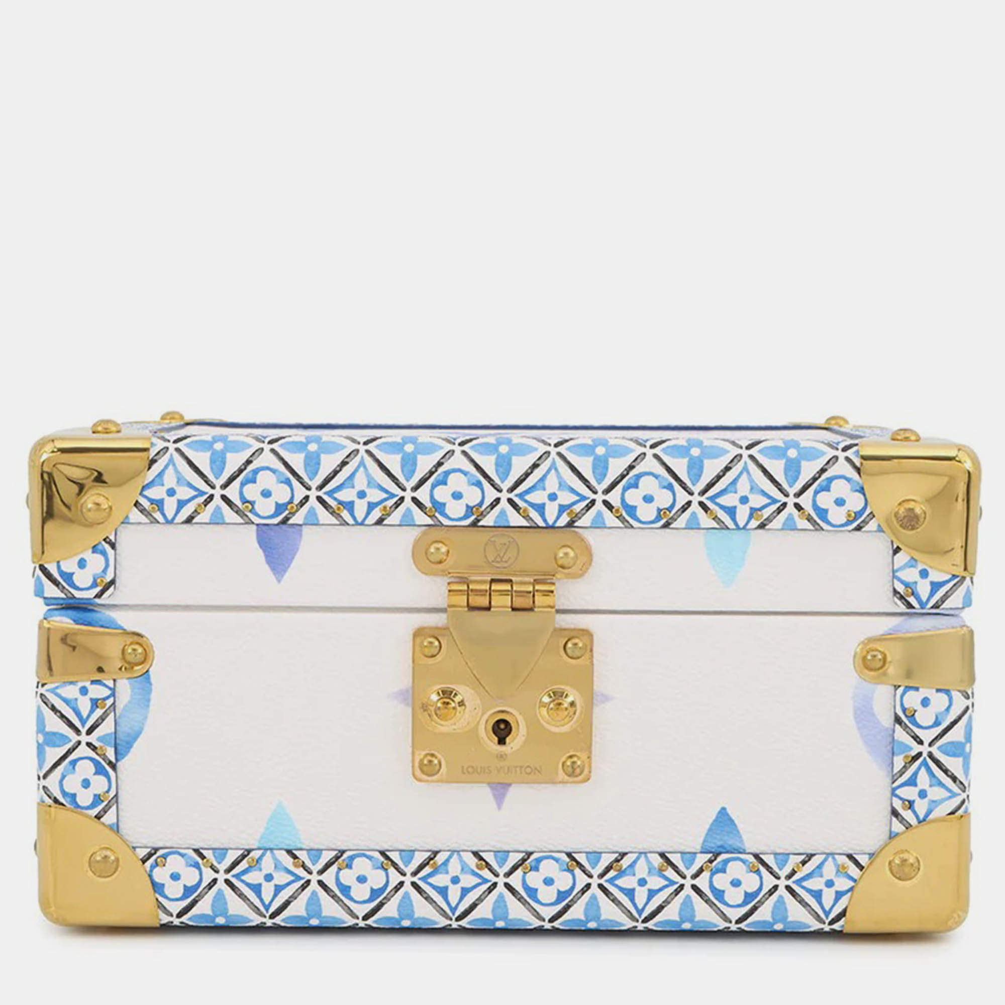 مملوكة مسبقًا لويس فويتون كوفر تريزور24 قبعة شمسية بيضاء/زرقاء مونوغرام بركة السباحة