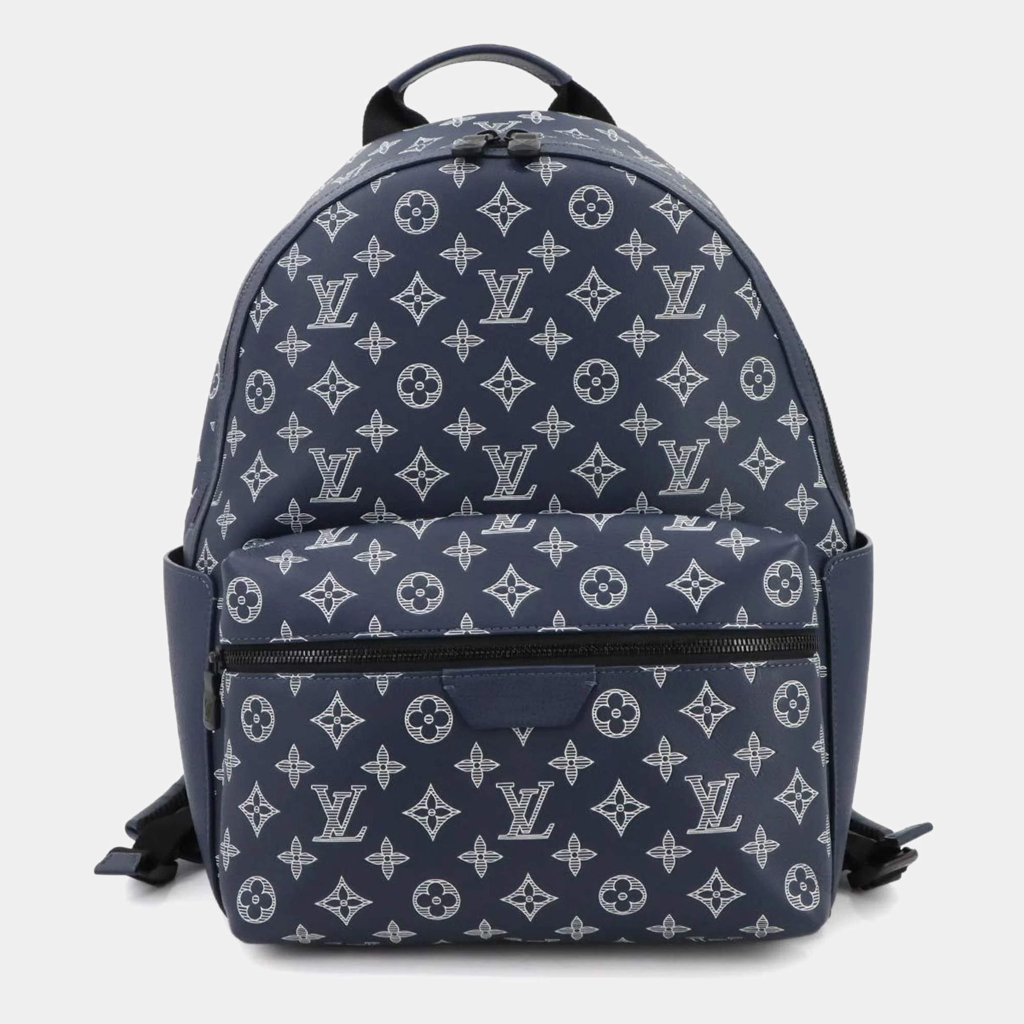 مملوكة مسبقًا Louis Vuitton Monogram Shadow Discovery Backpack Pm Leather Navy Blue