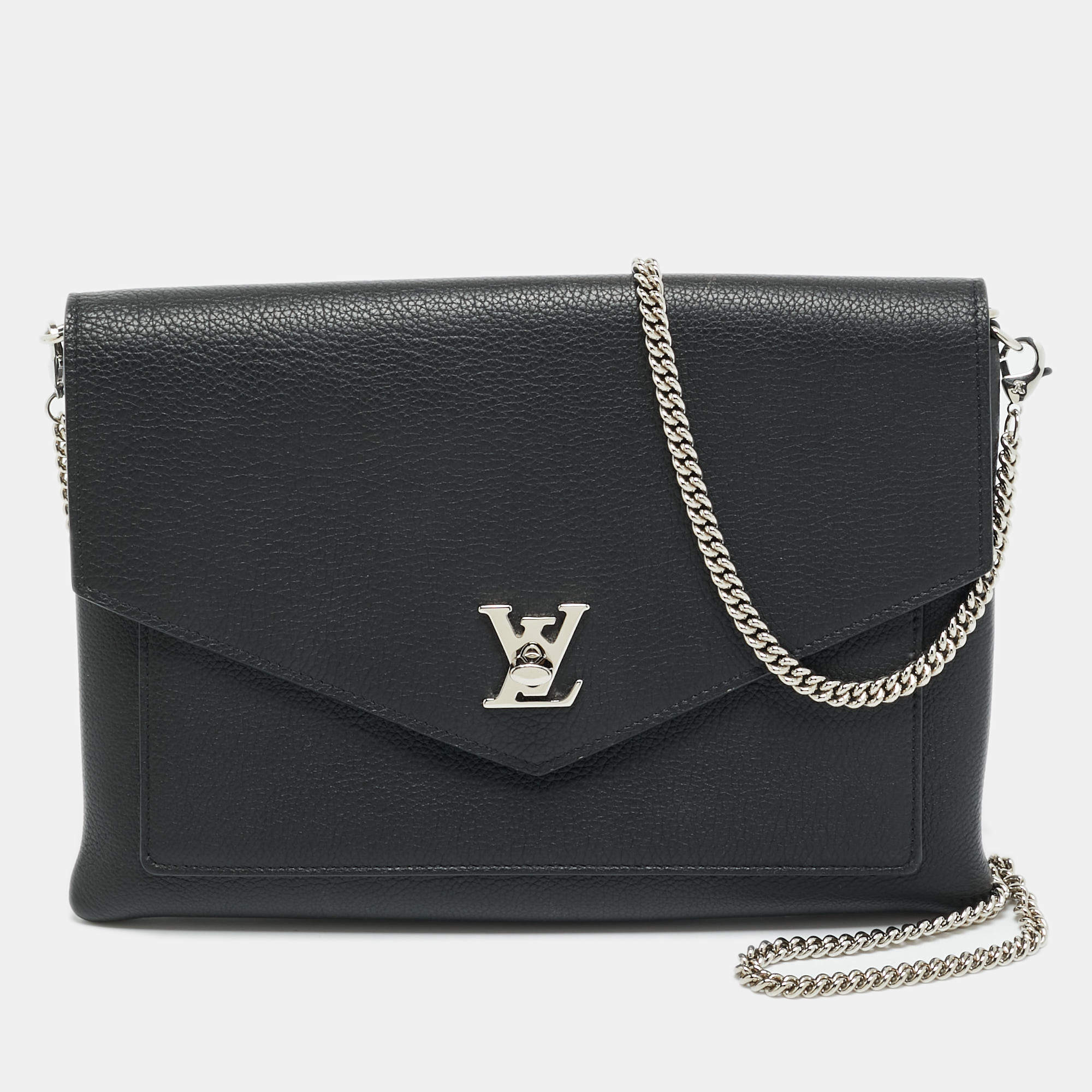Pre Owned Louis Vuitton Mylockme Black Leather Chain Pochette