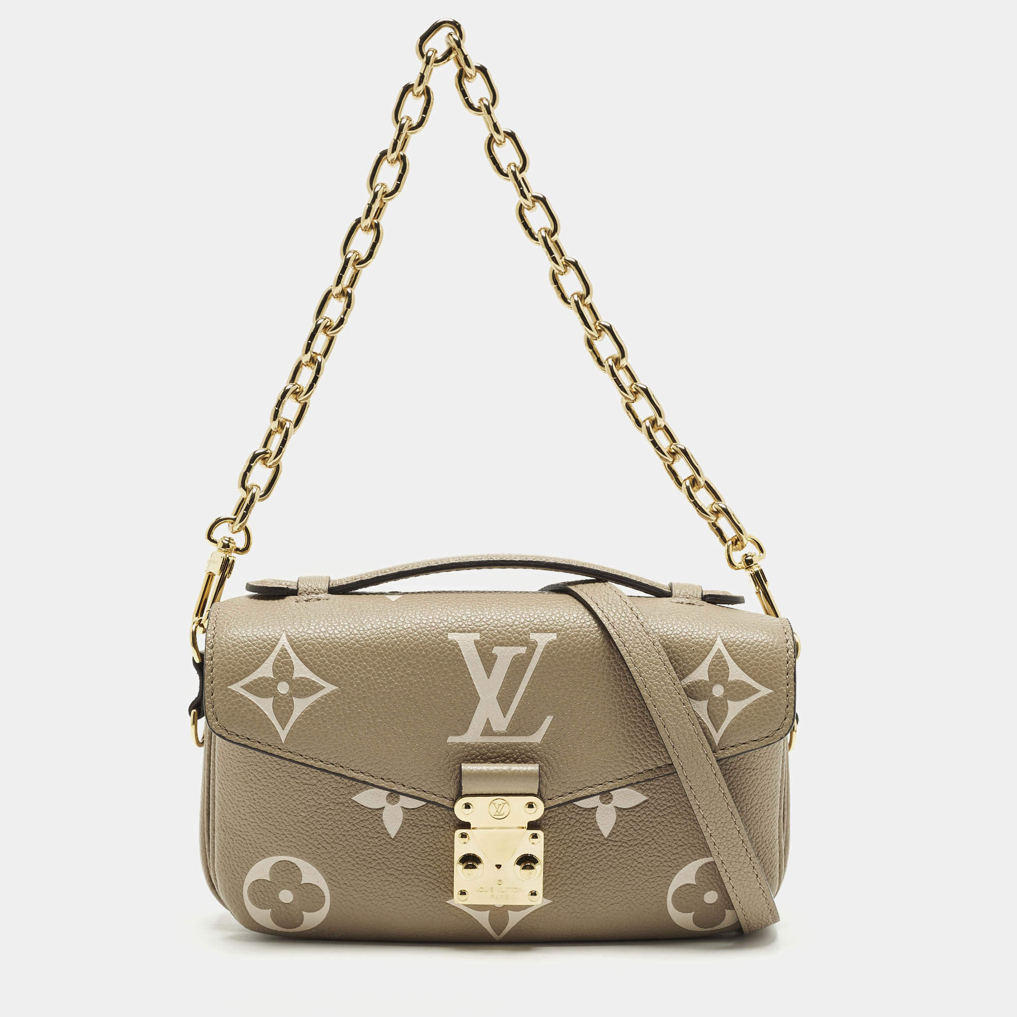 Pre Owned Louis Vuitton Pochette Metis East West Tourterelle/Creme Monogram Empreinte Leather Shoulder Bag