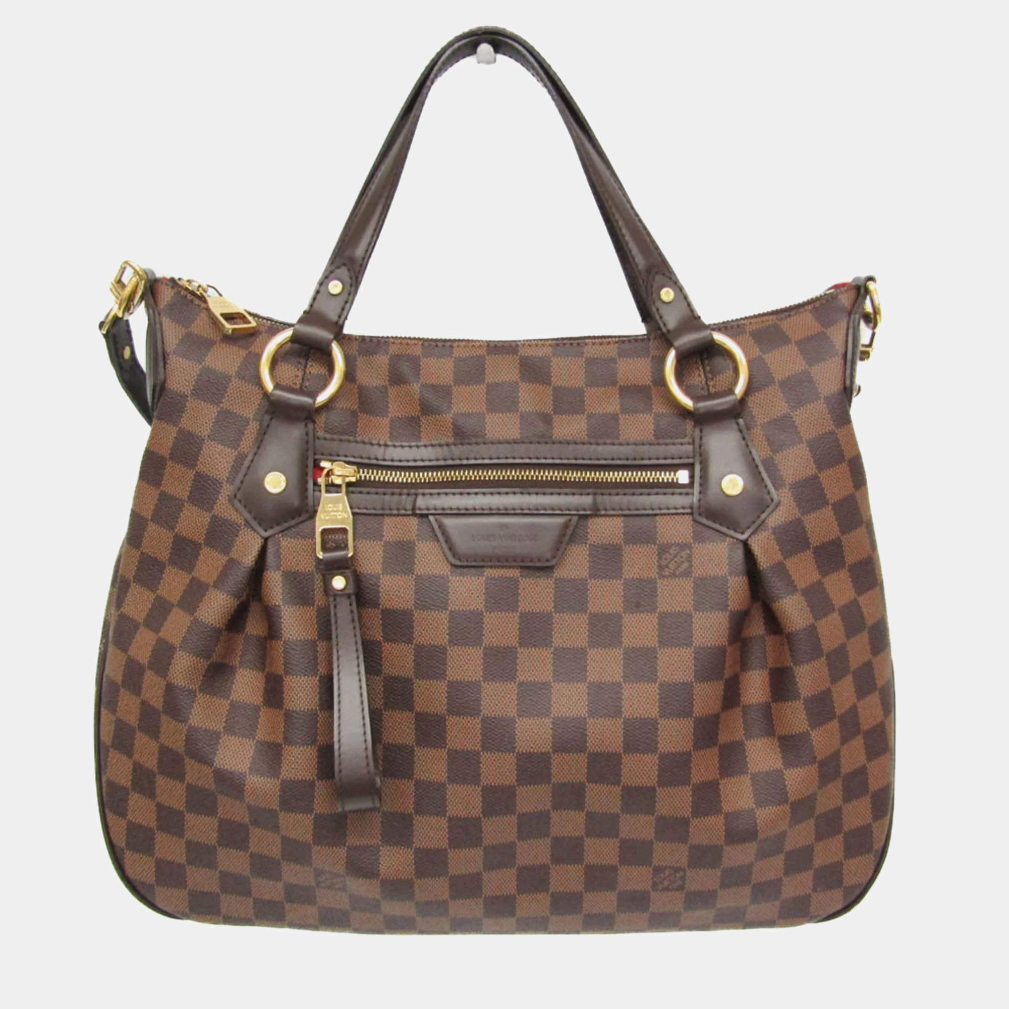 Pre Owned Louis Vuitton Damier Evora MM Shoulder Bag Brown Ebene