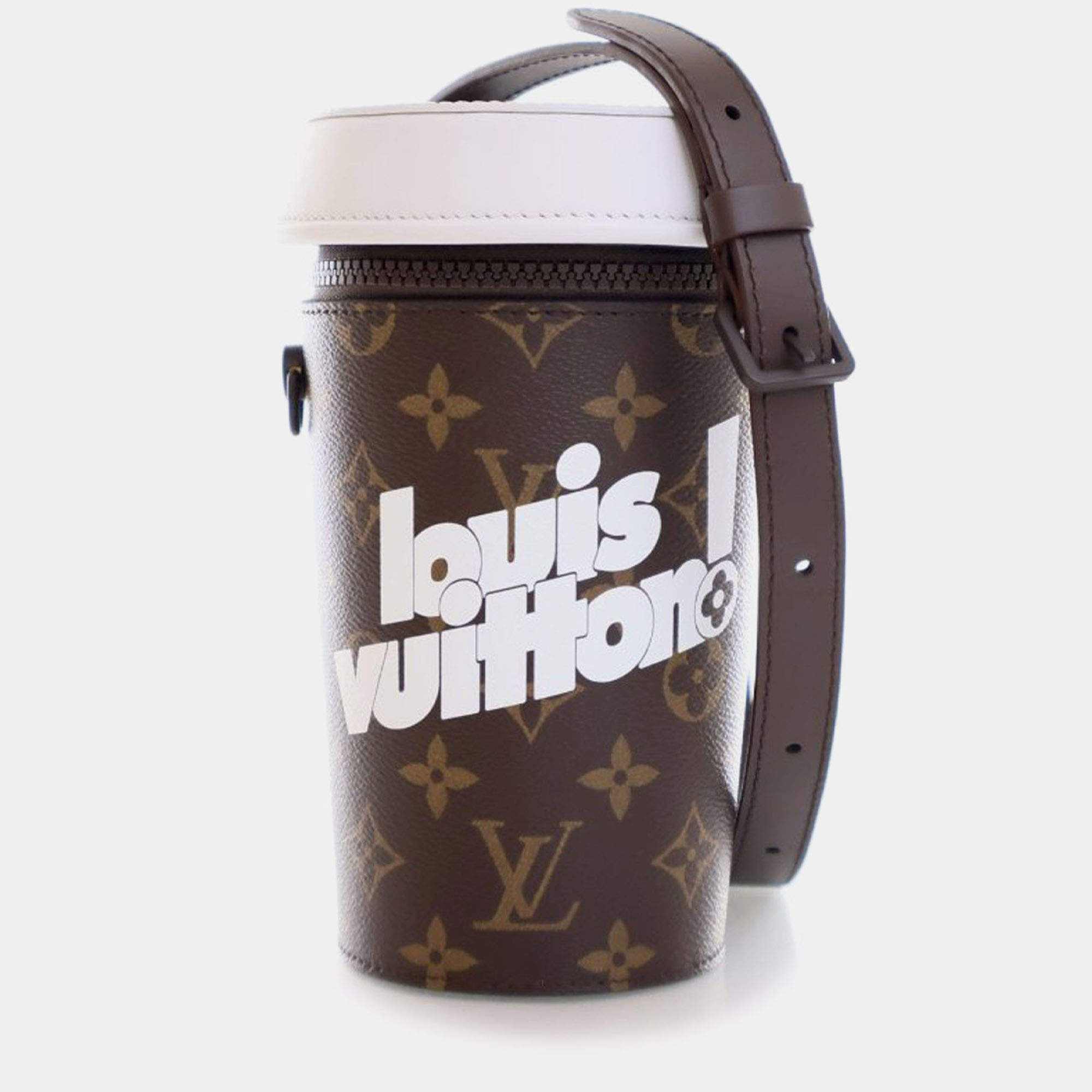 مملوكة مسبقًا Louis Vuitton Brown White Monogram Coffee Cup Pouch