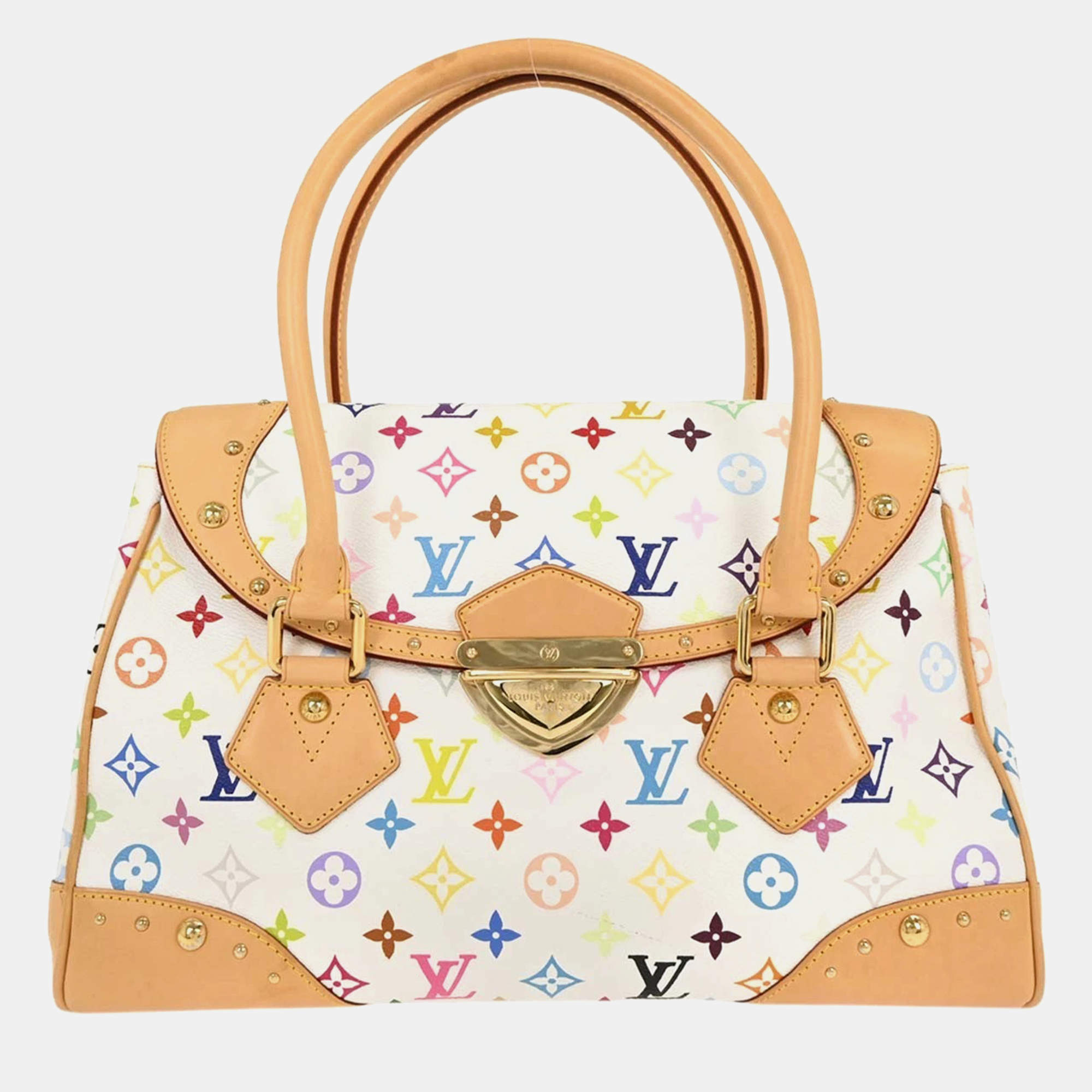 Pre Owned Louis Vuitton White Multicolor Beverly Gm Handbag