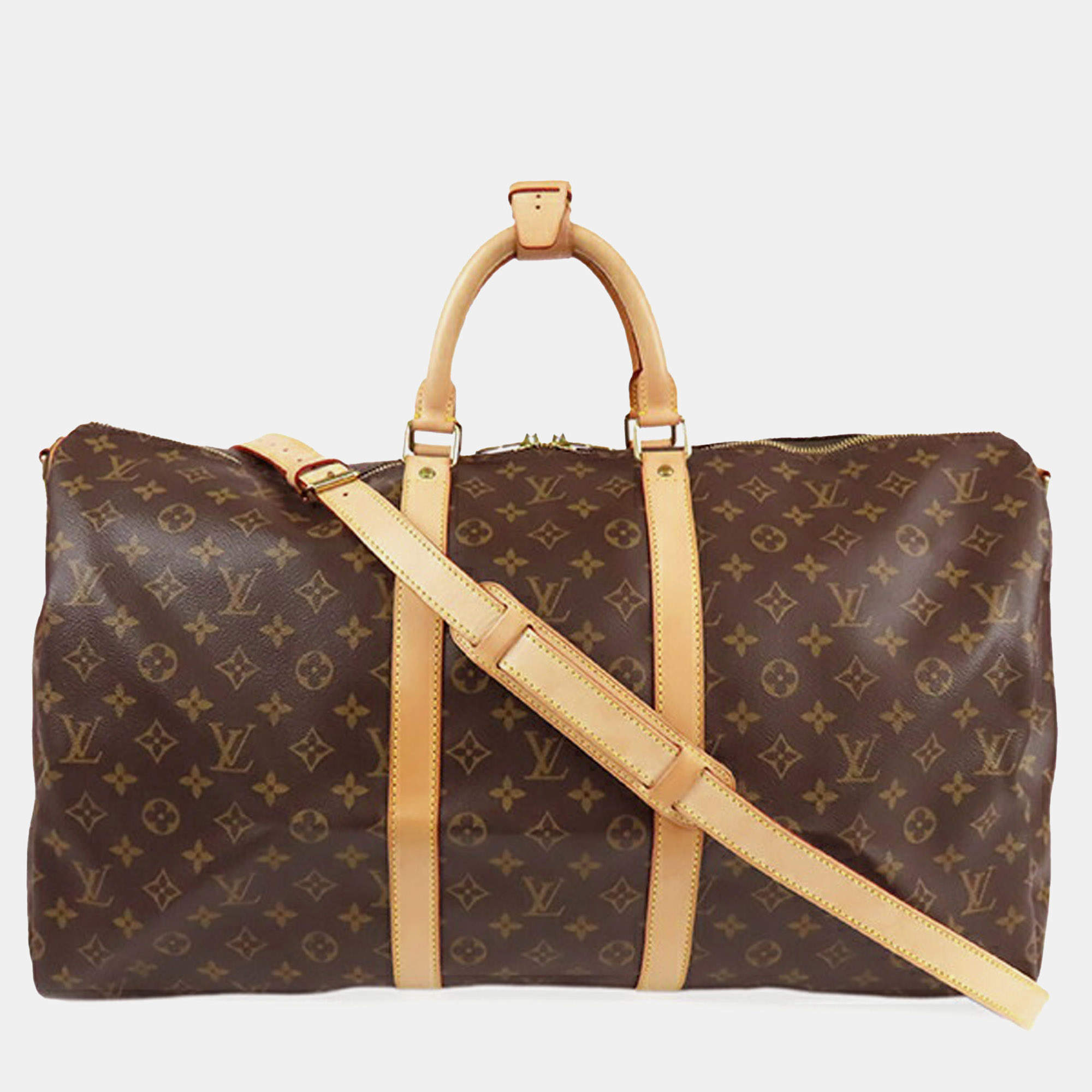 Pre Owned Louis Vuitton Brown Monogram Keepall Bandouliere 55