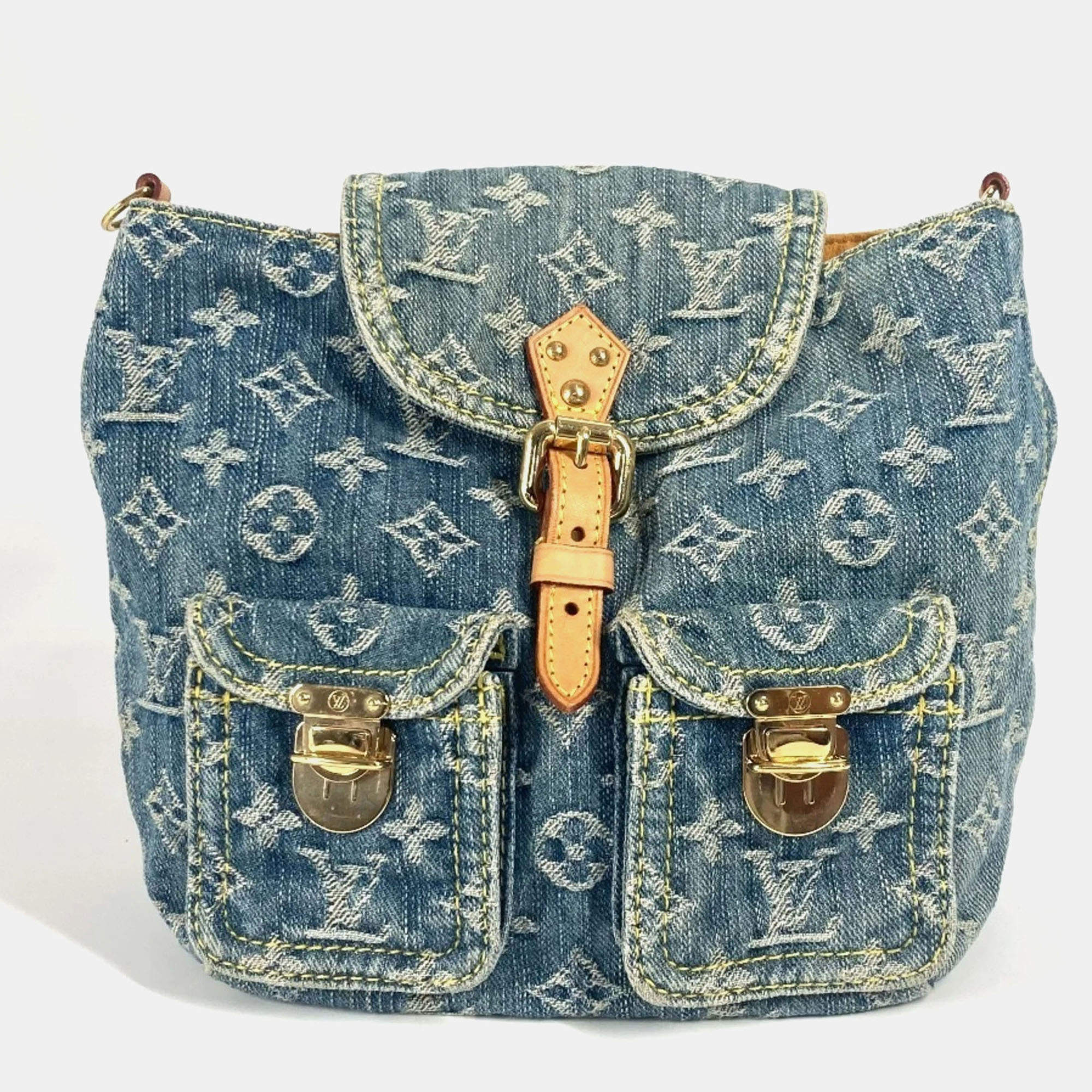 مملوكة مسبقًا حقيبة ظهر لوي فيتون ساك آدو ب م قماش دنيم مونوغرام أزرق