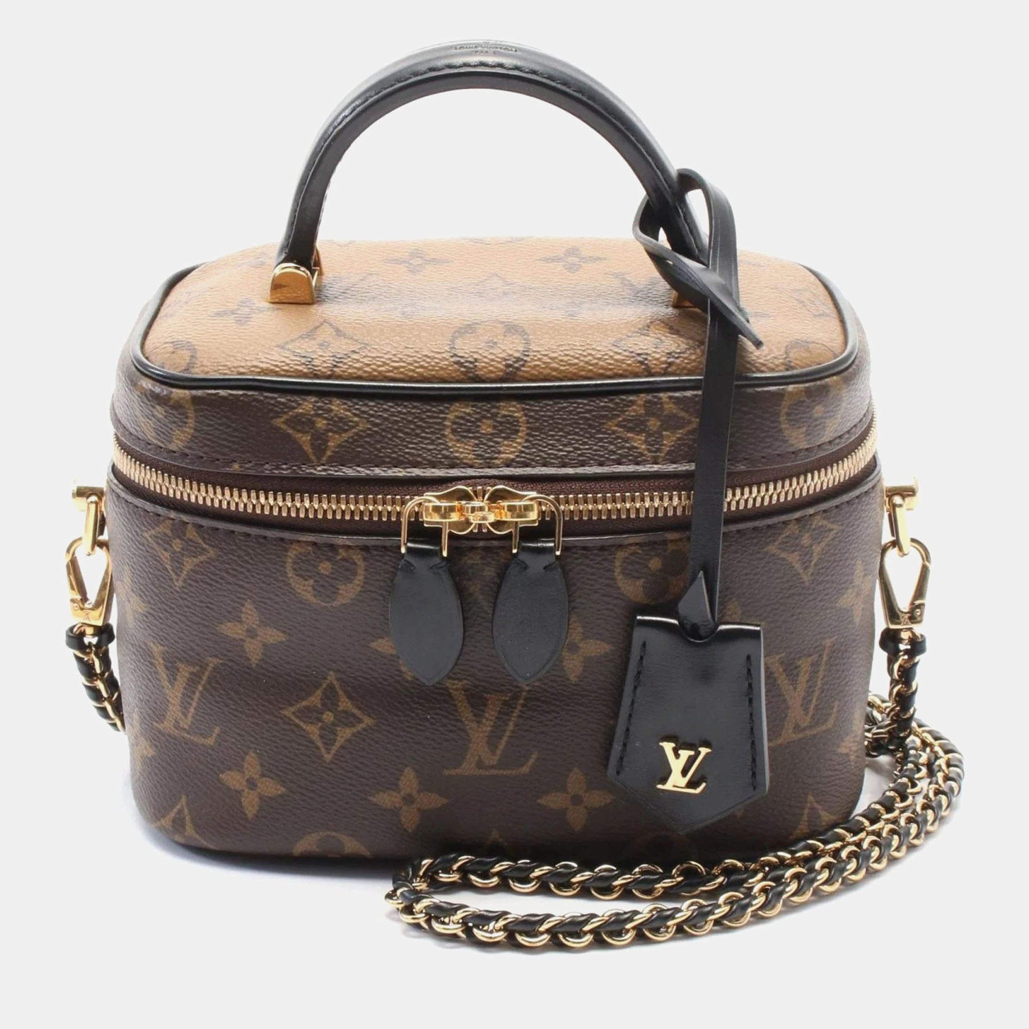 Pre Owned Louis Vuitton Vanity Nv Pm Handbag Coated Canvas Leather Monogram Reverse Brown Black