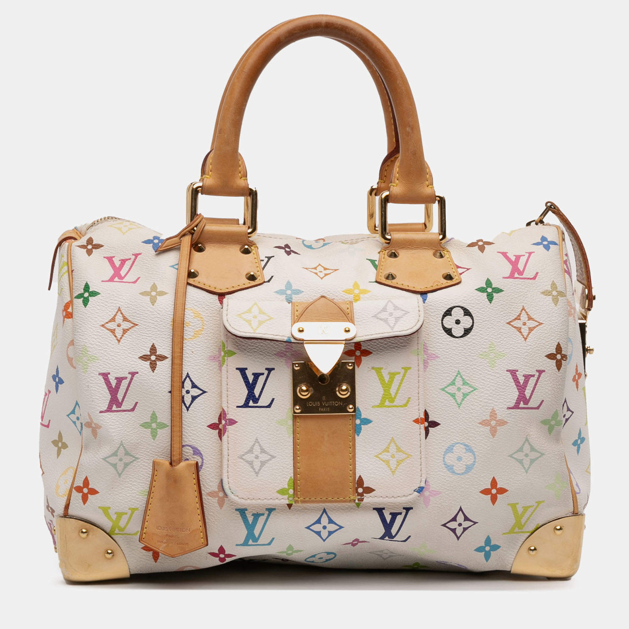 Pre Owned Louis Vuitton White Monogram Multicolore Speedy 30
