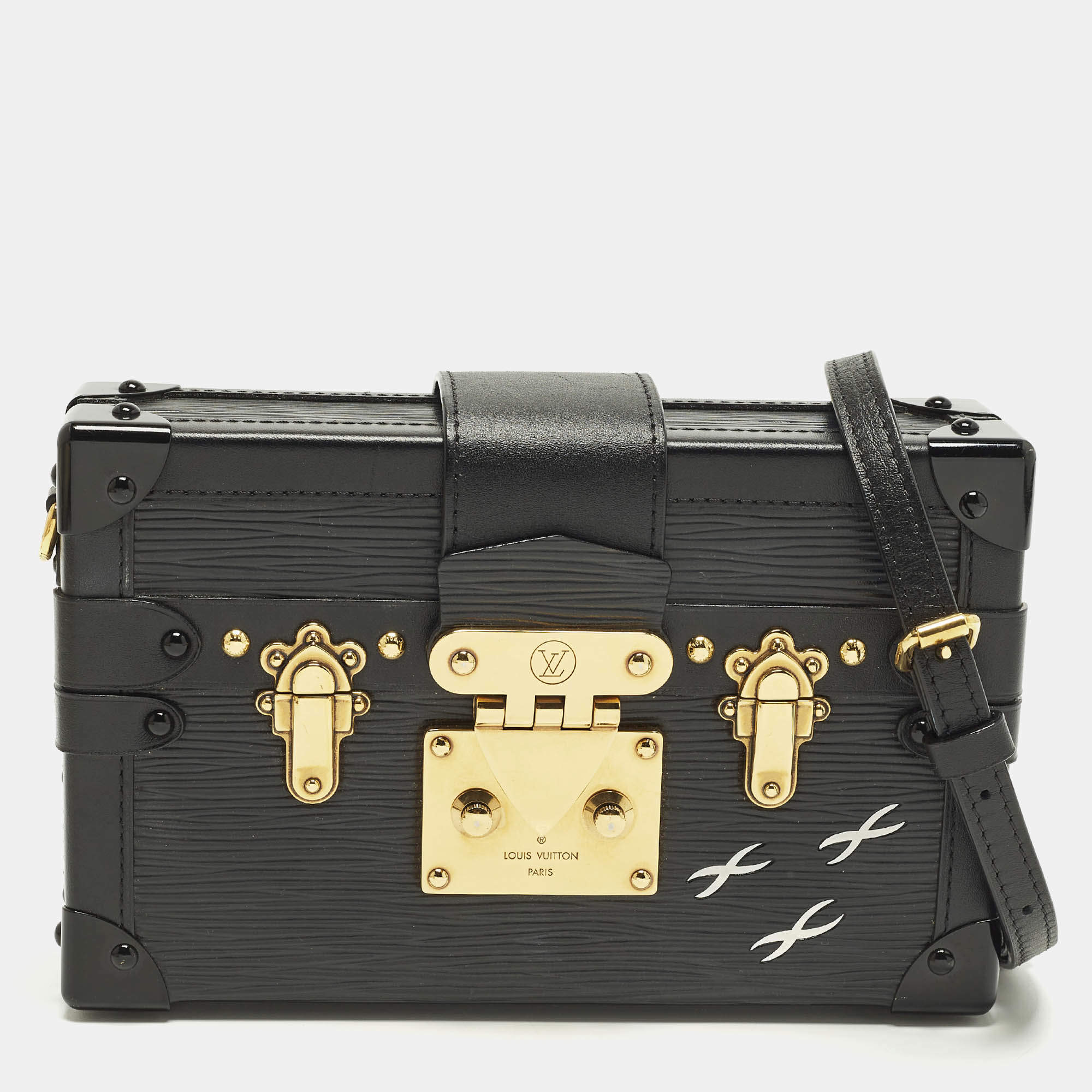 Pre Owned Louis Vuitton Petite Malle Black Epi Leather Clutch Bag